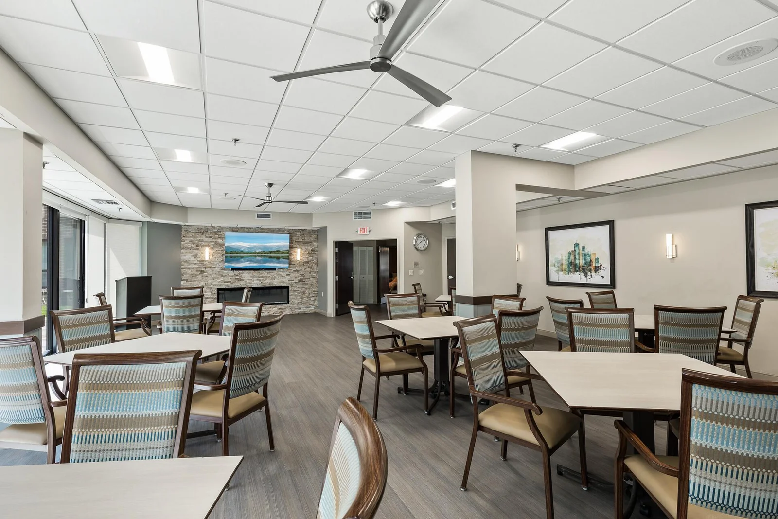 Community room with fireplace