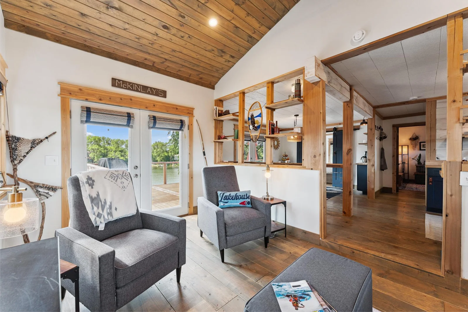 A patio door to the deck offers natural light