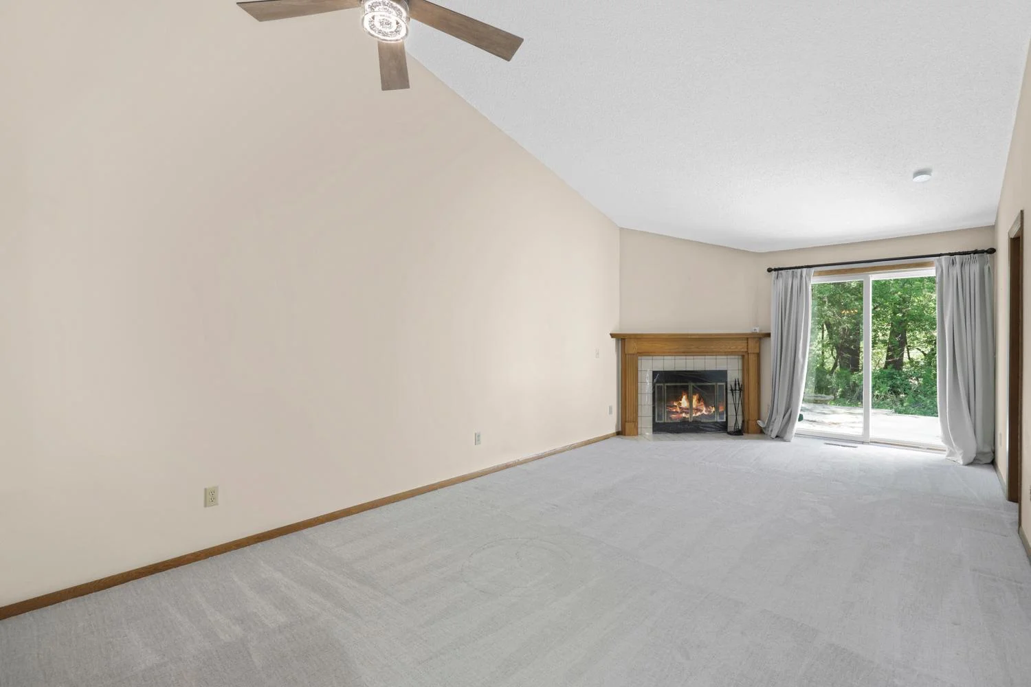 High ceilings make the living room feel bright and open