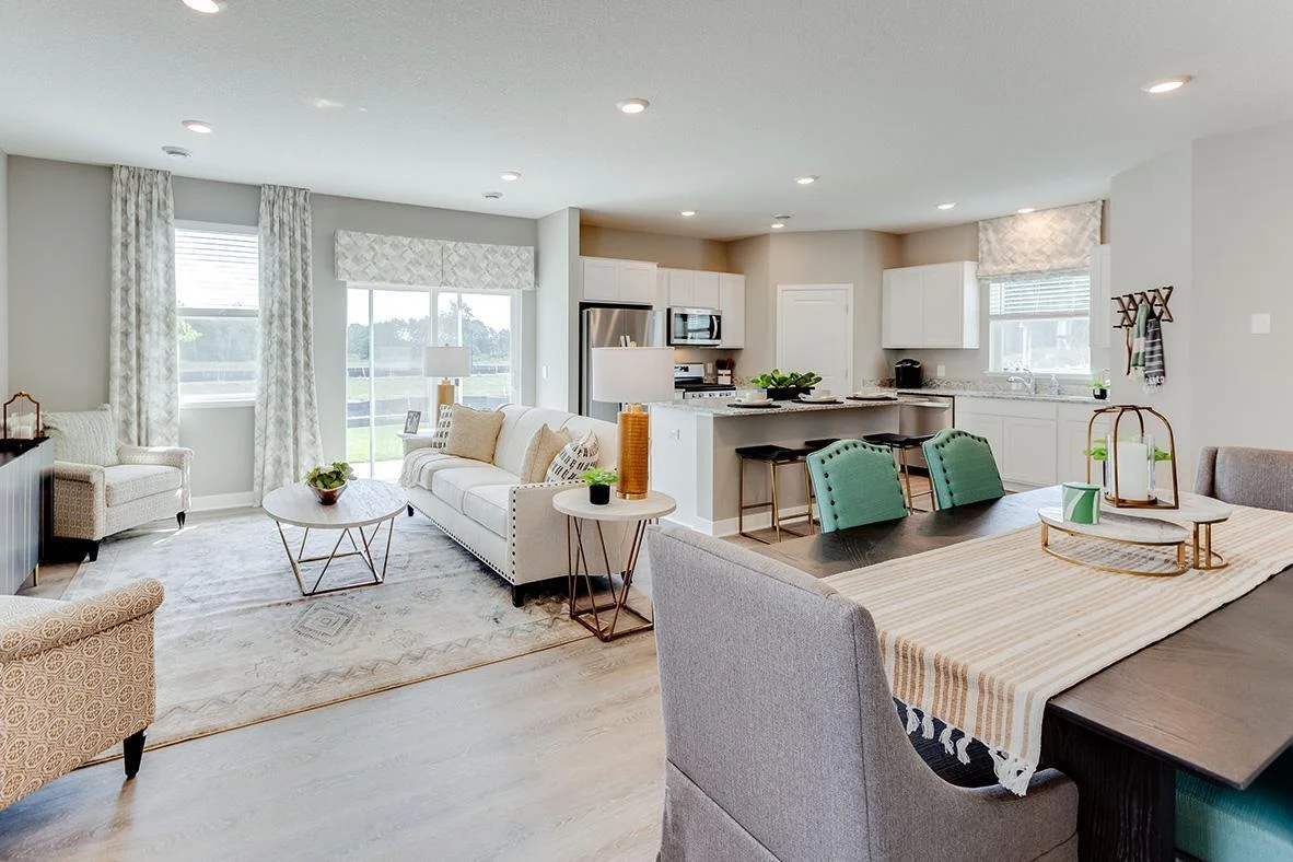 Different angle of the living room and kitchen.