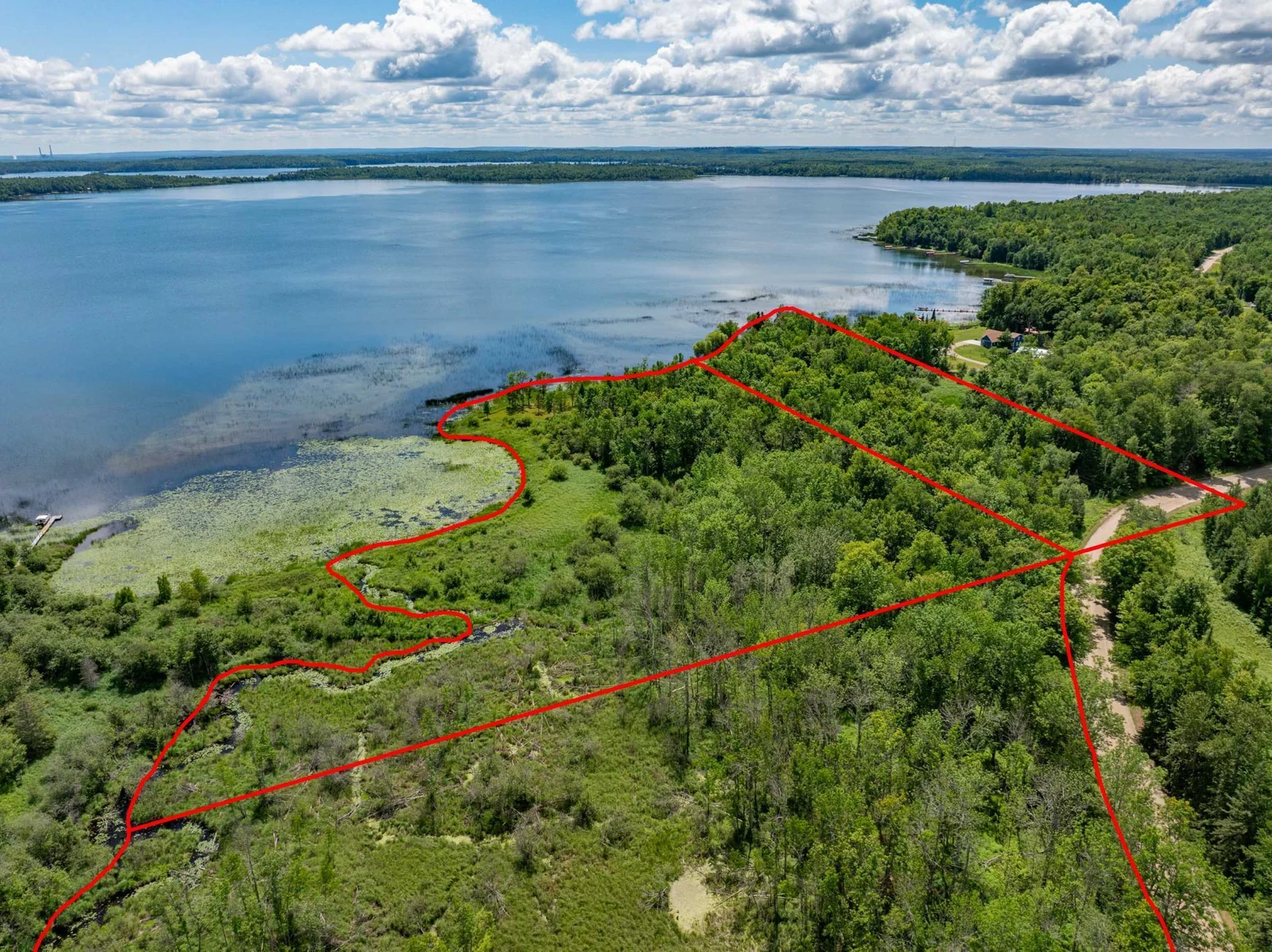 Parcels map shows the creek and small bay that borders the property.
