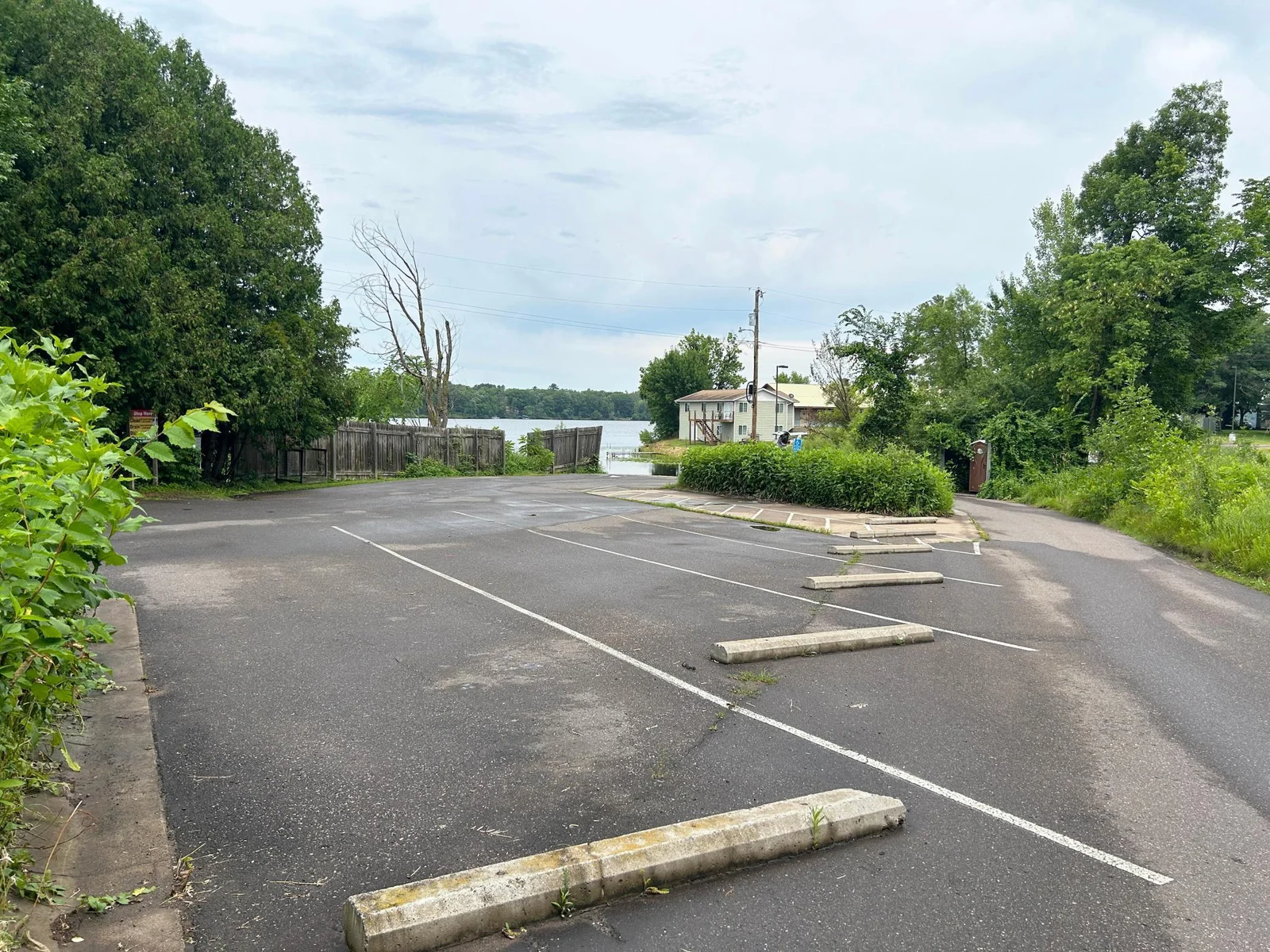 A look at the parking lot for the nearby public lake access.