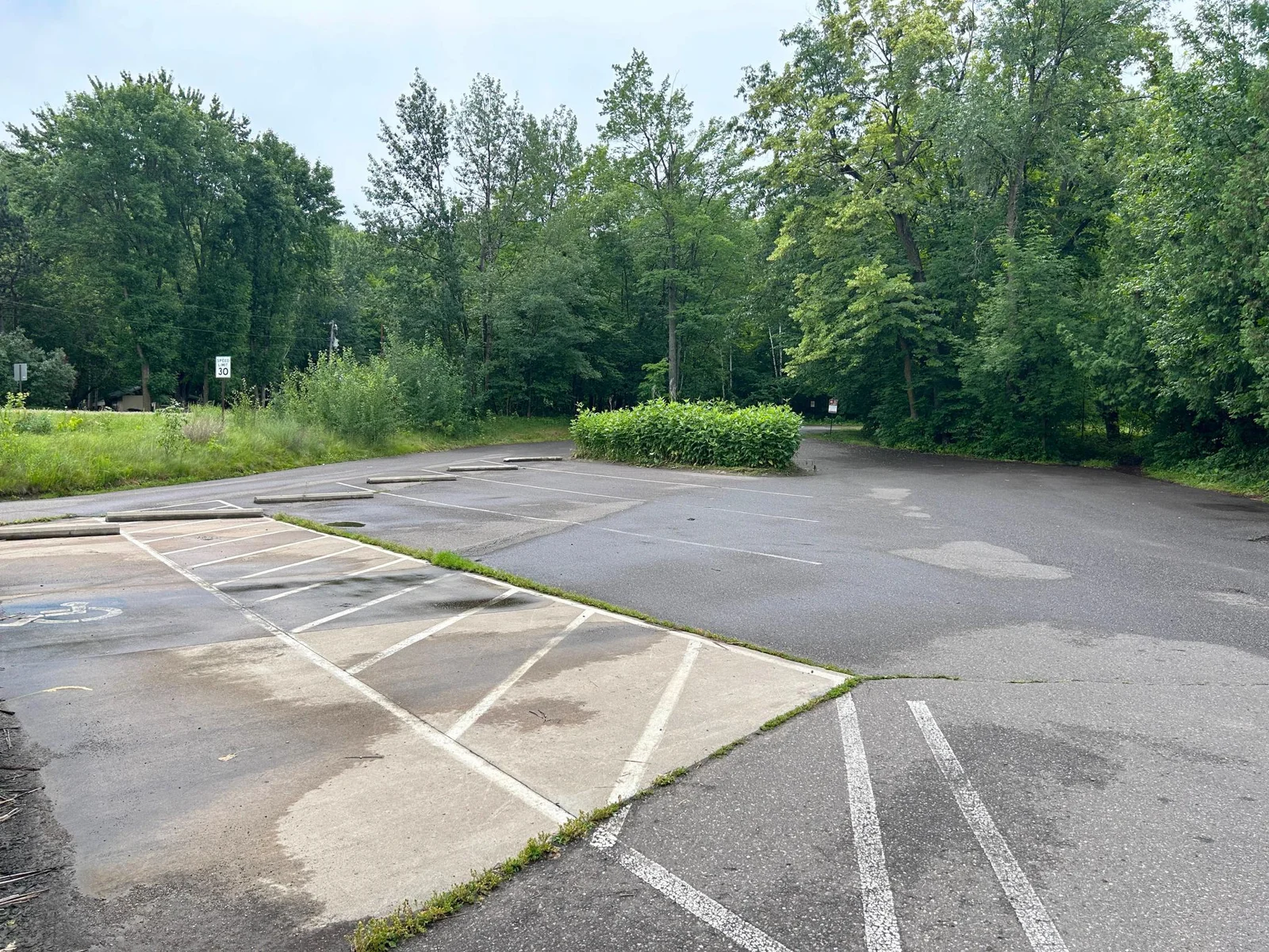 Another angle of the parking lot for the nearby public lake access.