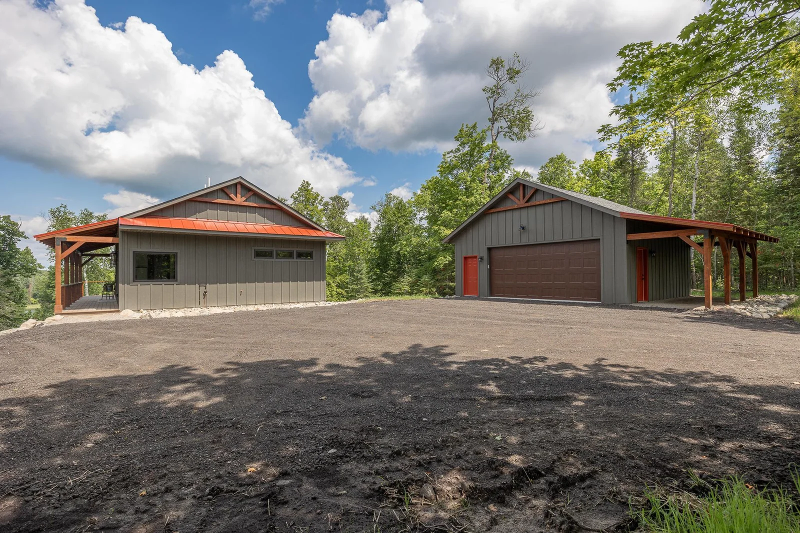 Views of back of home and garage