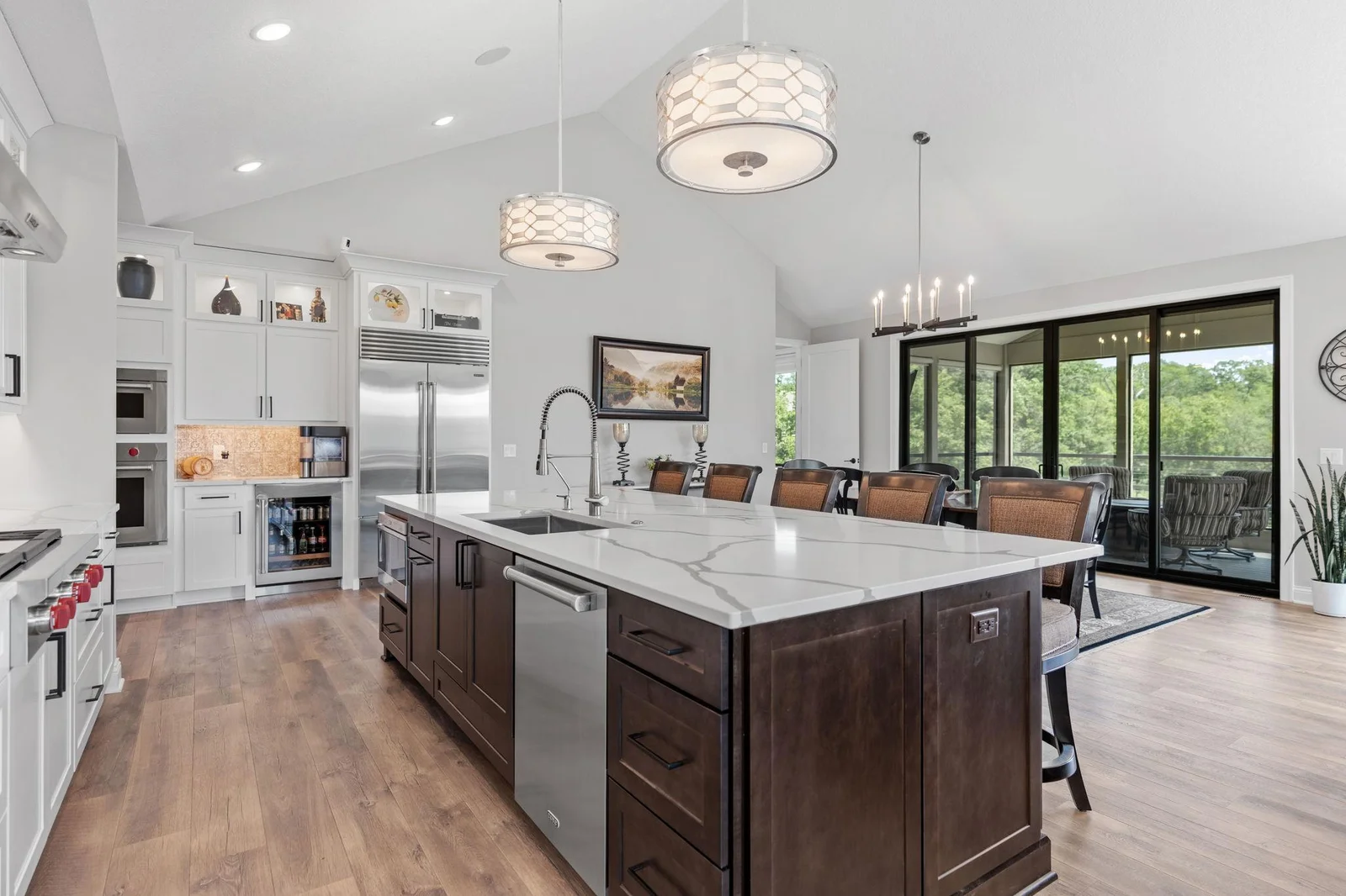 Quartz countertops with decorative tile backsplash