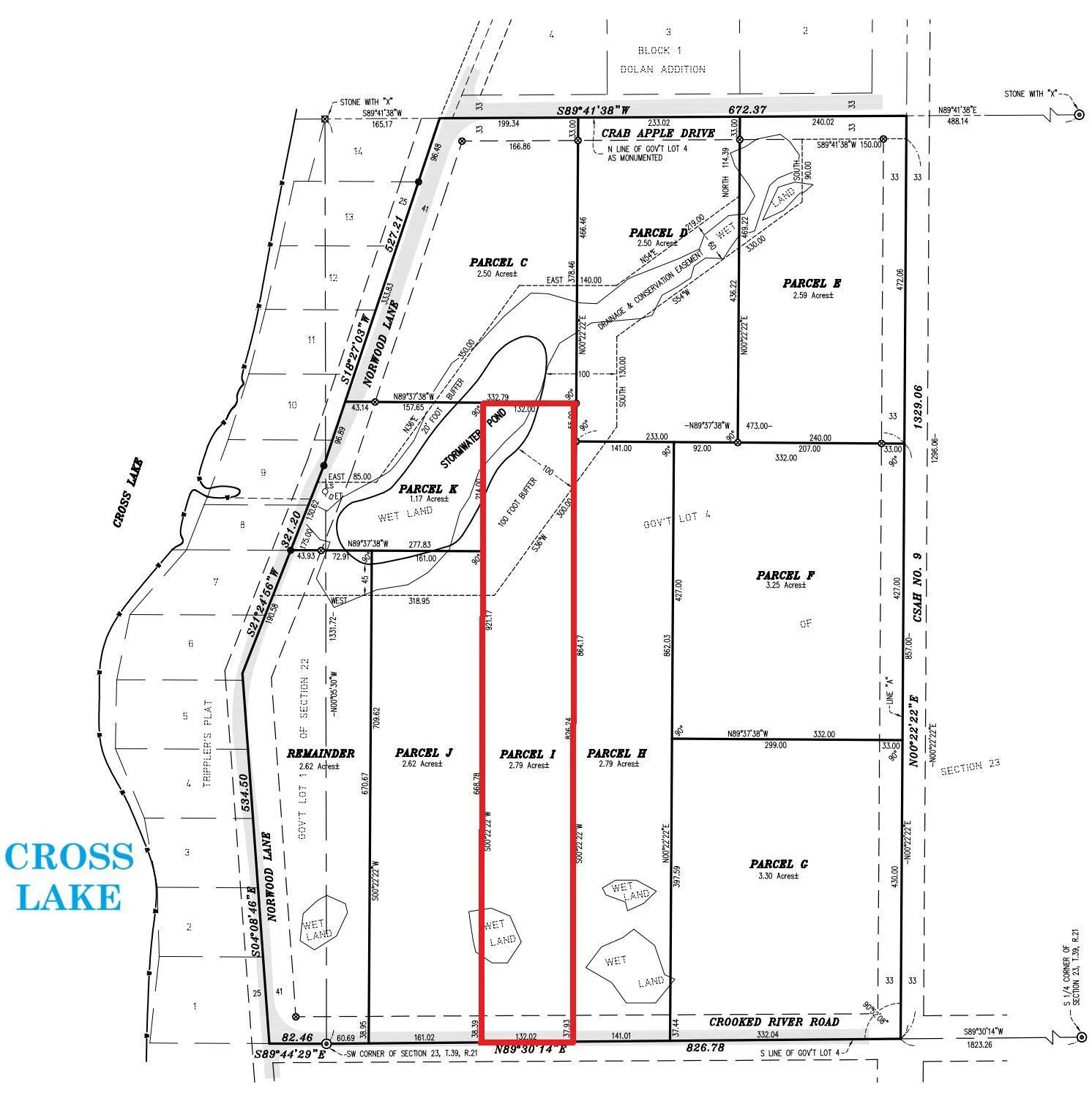 Lot I outlined in red