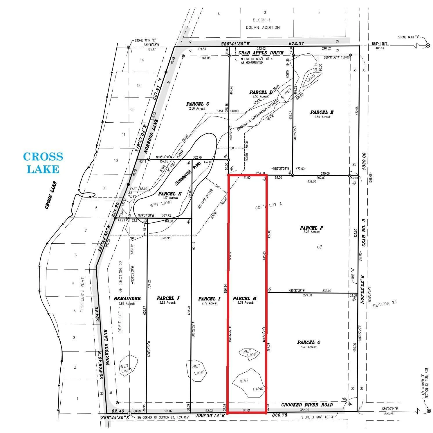 Lot H outlined in red