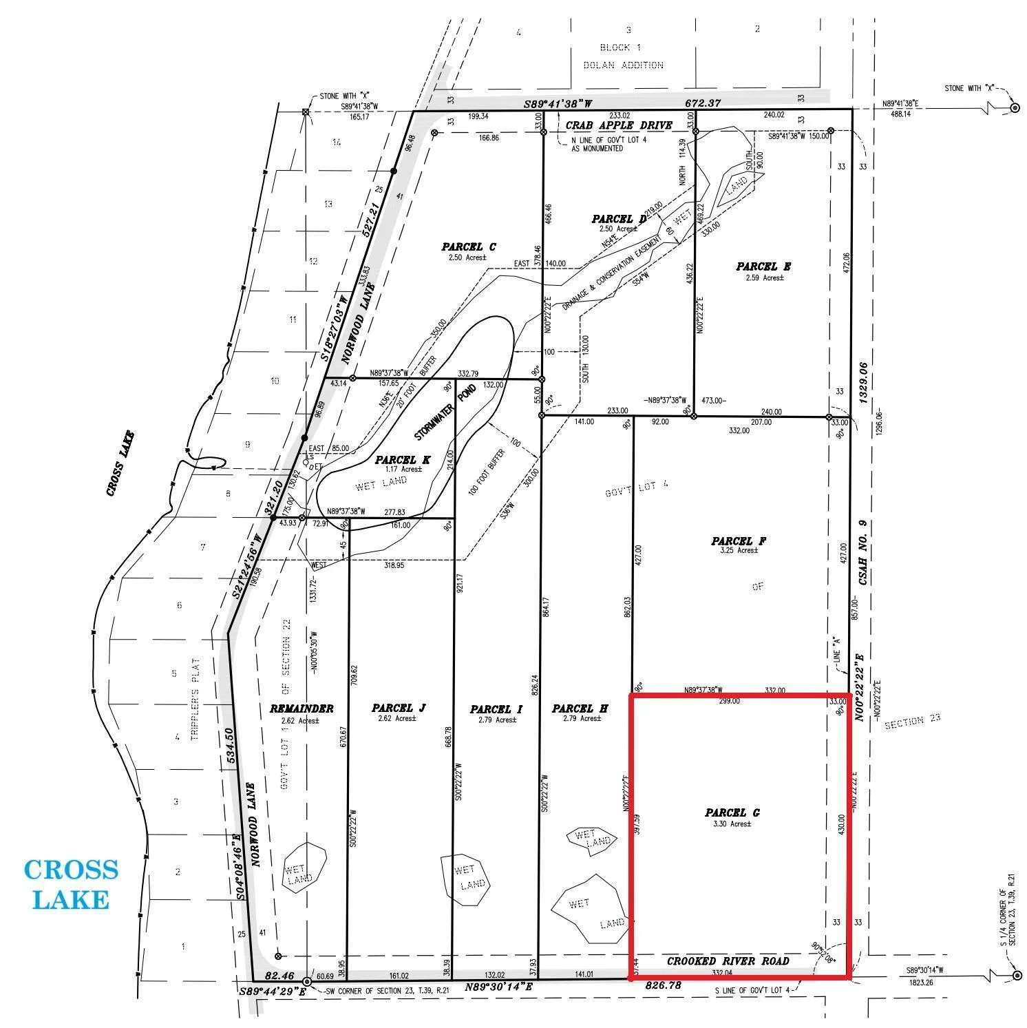 Lot G outlined in red