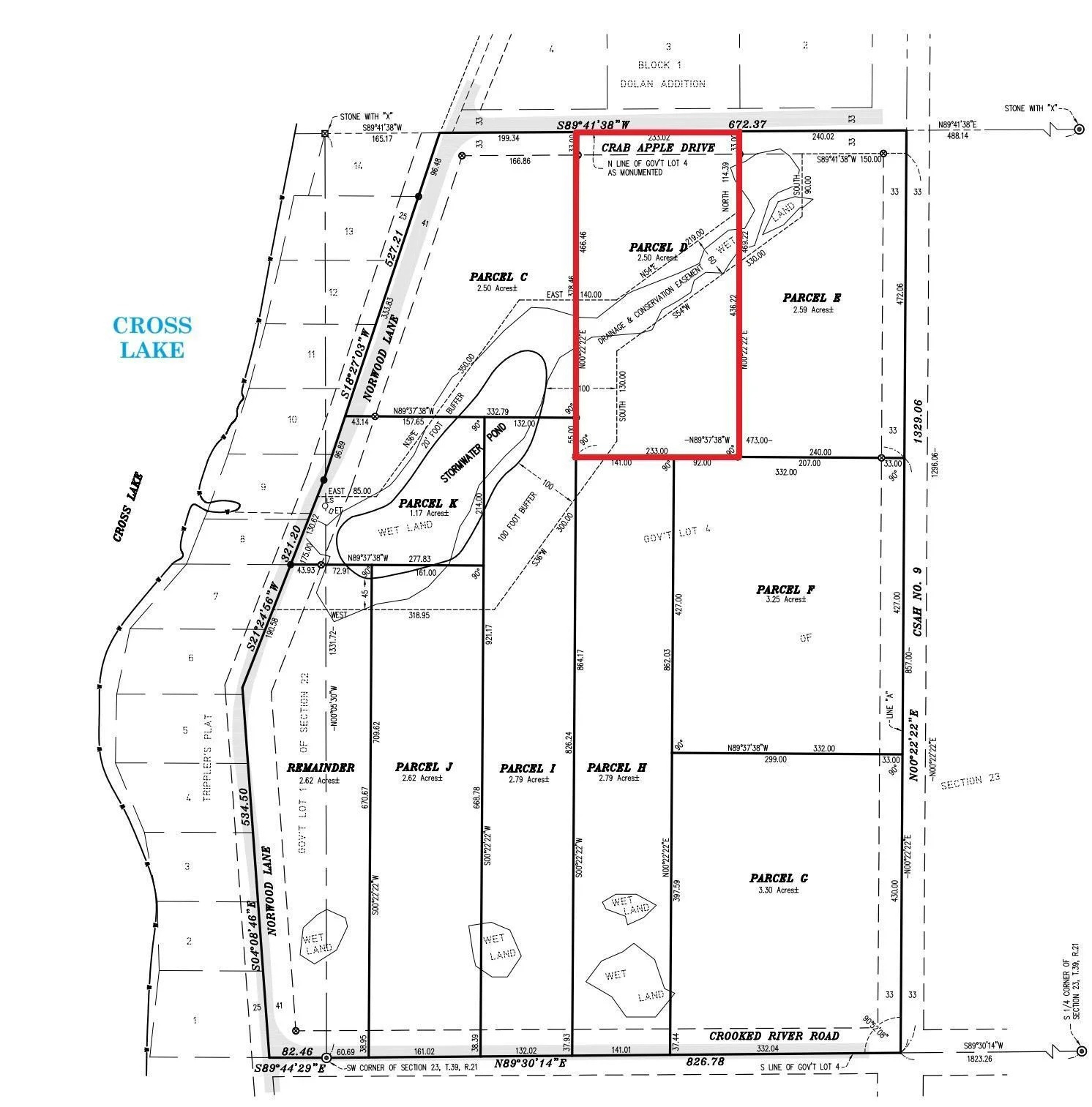 Lot D outlined in red