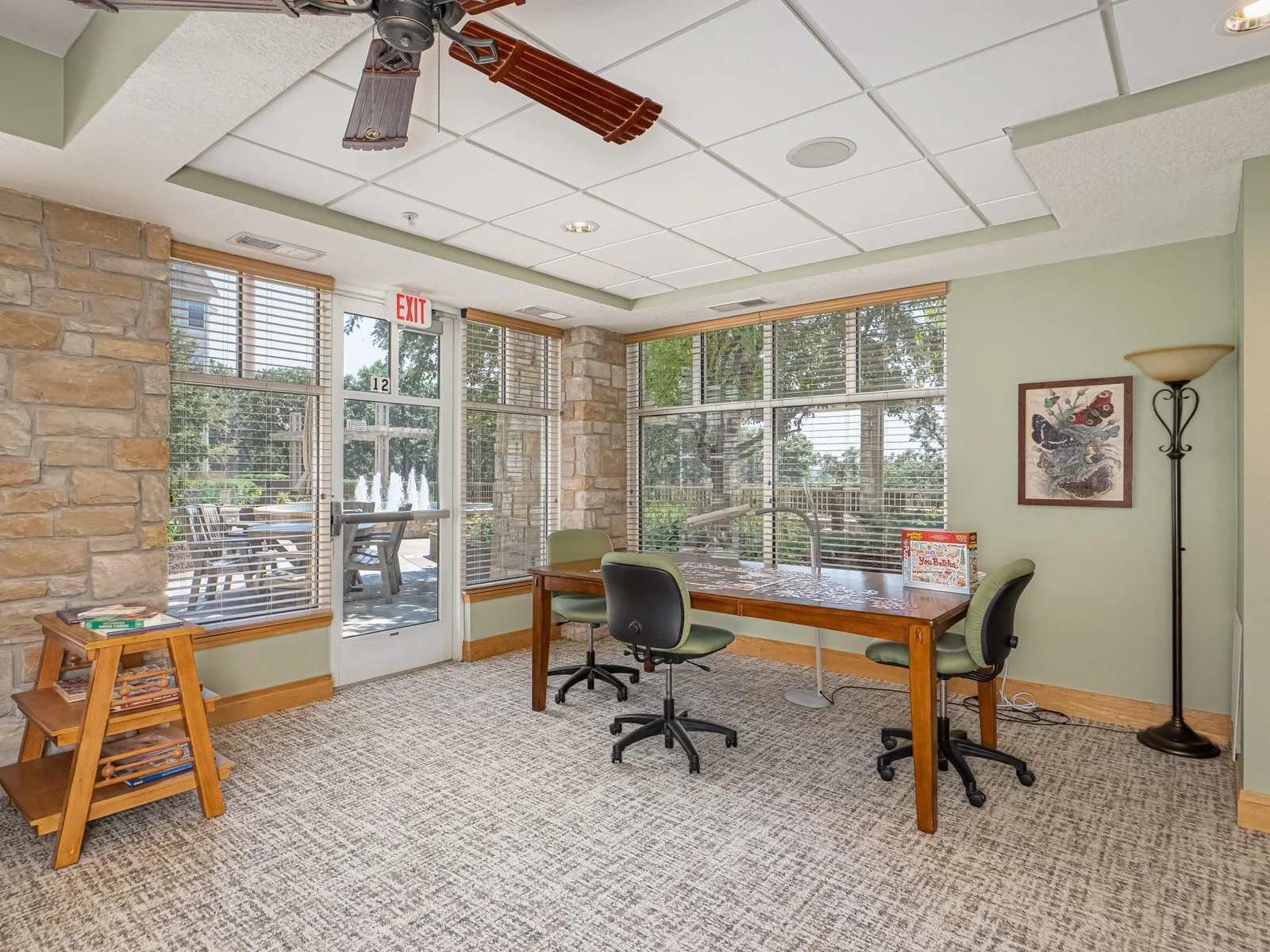 Sunroom with puzzle table.