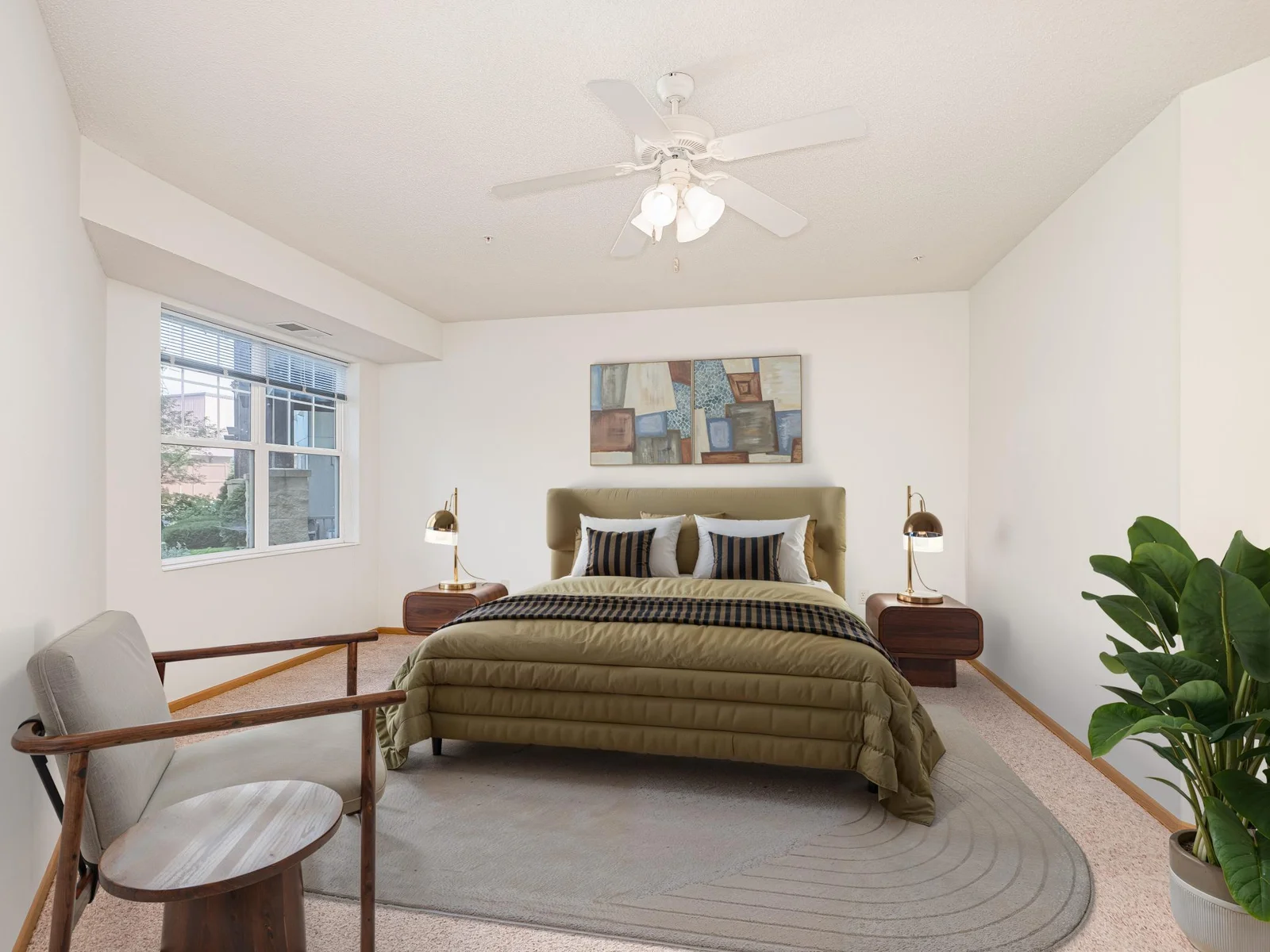 Virtually staged primary bedroom.