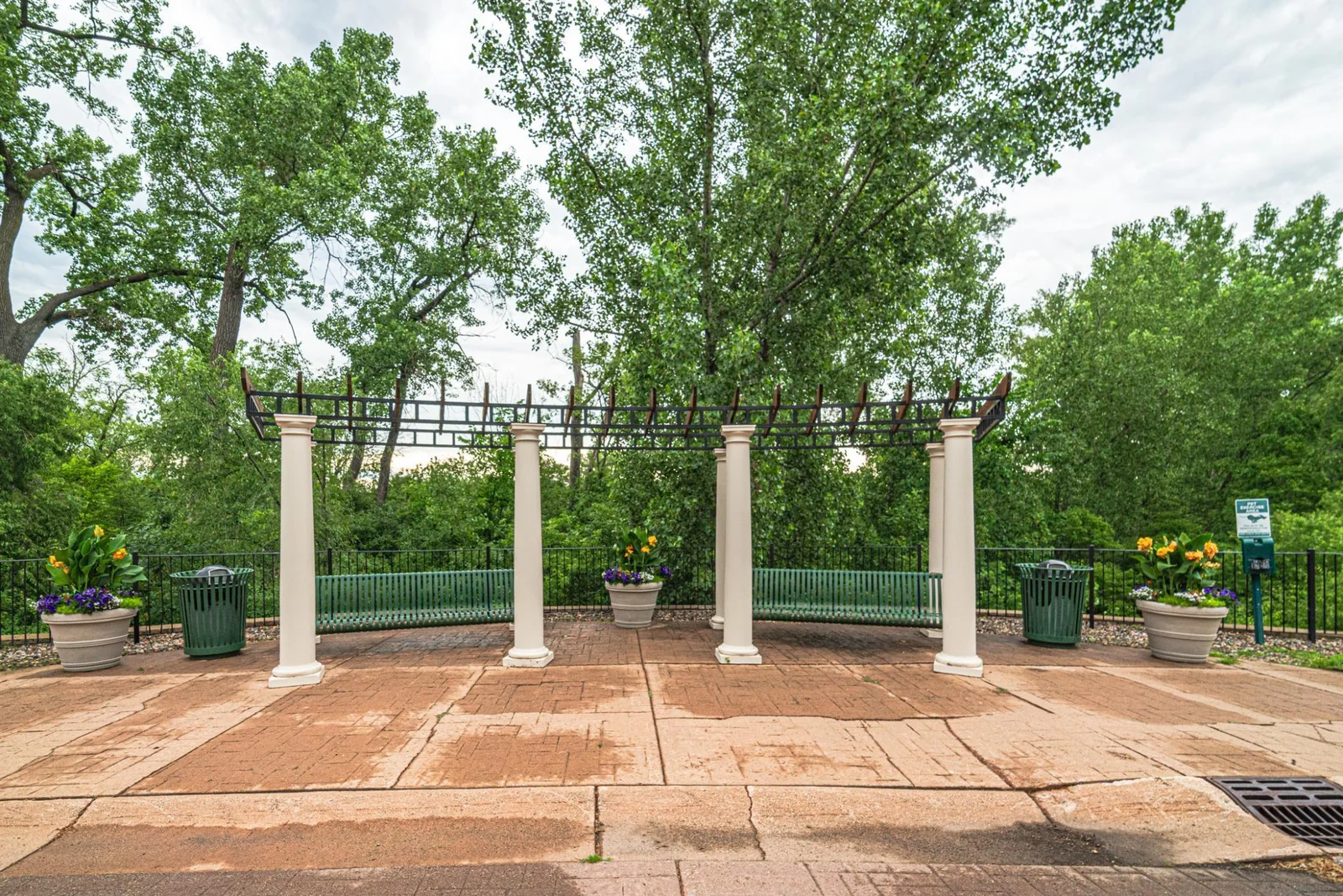 pergola at end of street overlooks Basset Creek