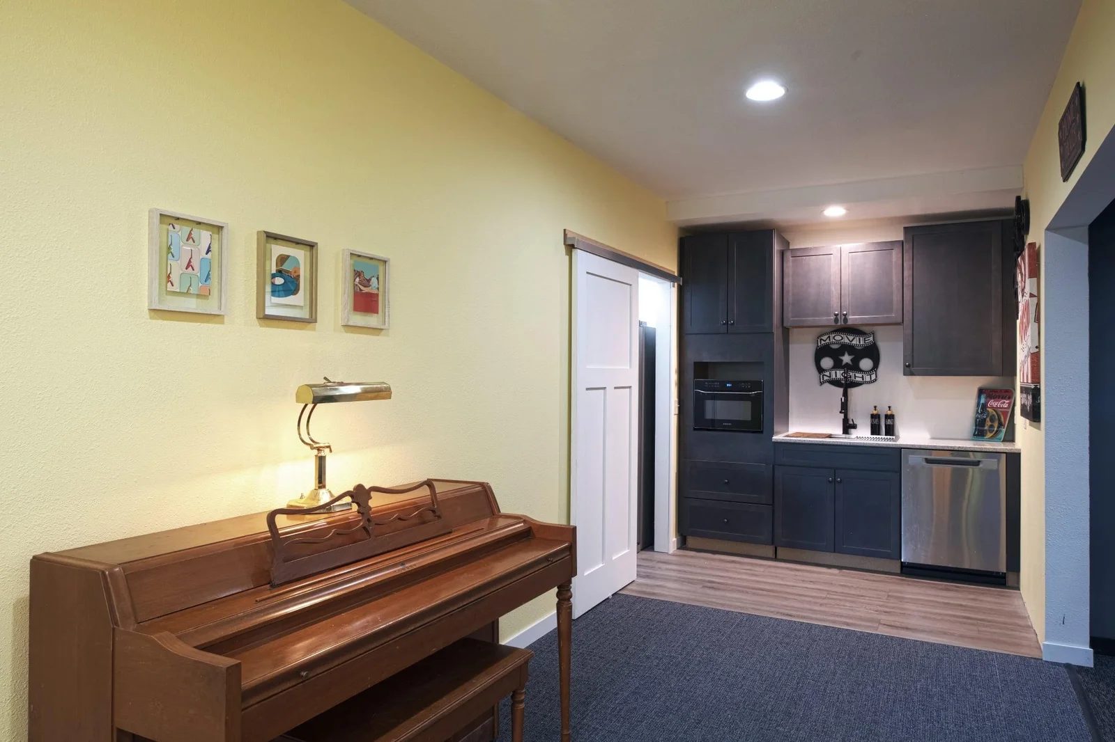 View of the 2nd kitchen - it's more of a kitchenette, but has everything you need to save a trip upstairs.