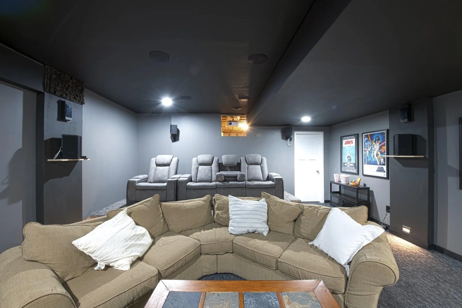 Sweet home theater room. Very dark with the lights off!