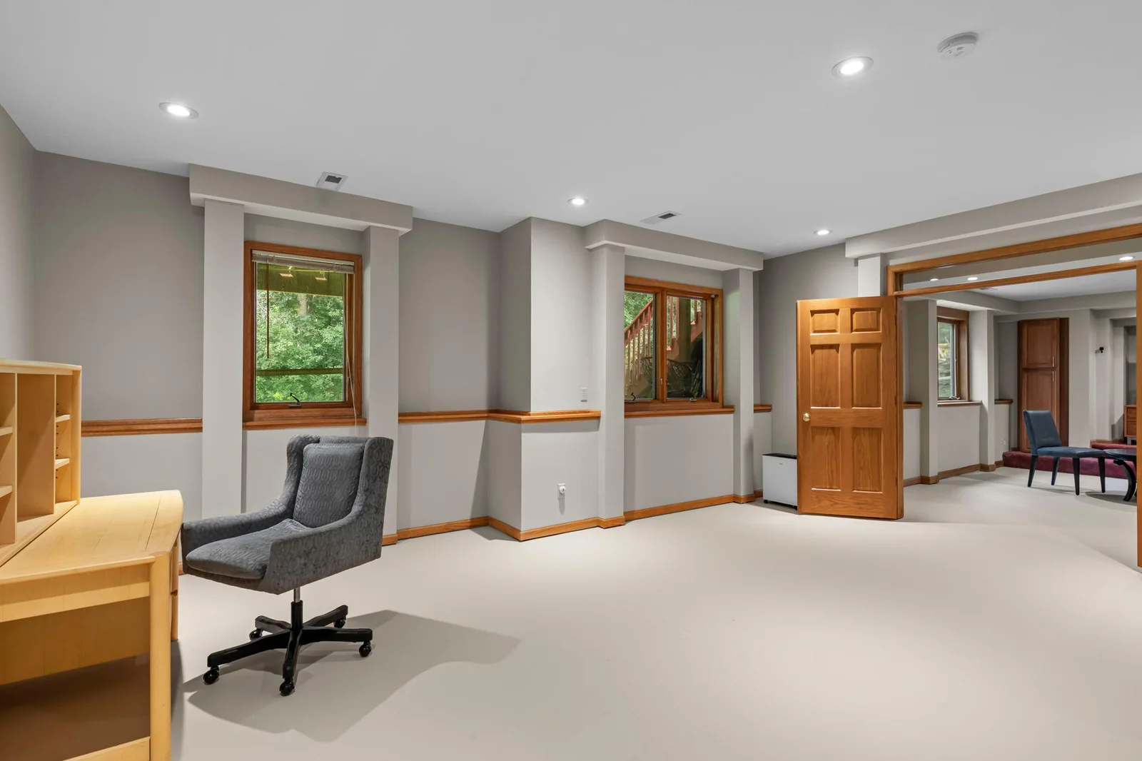 Space lower level family room works as a great flex space