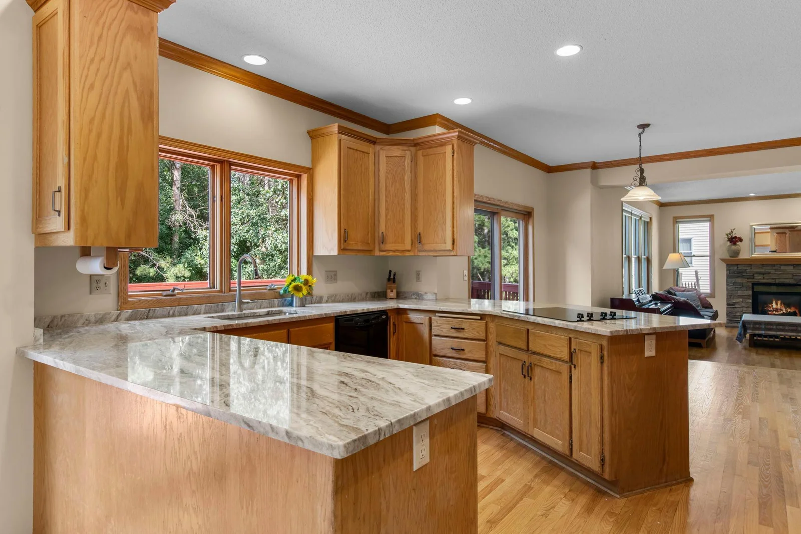 Kitchen area offers a plethora of counter and cabinet space