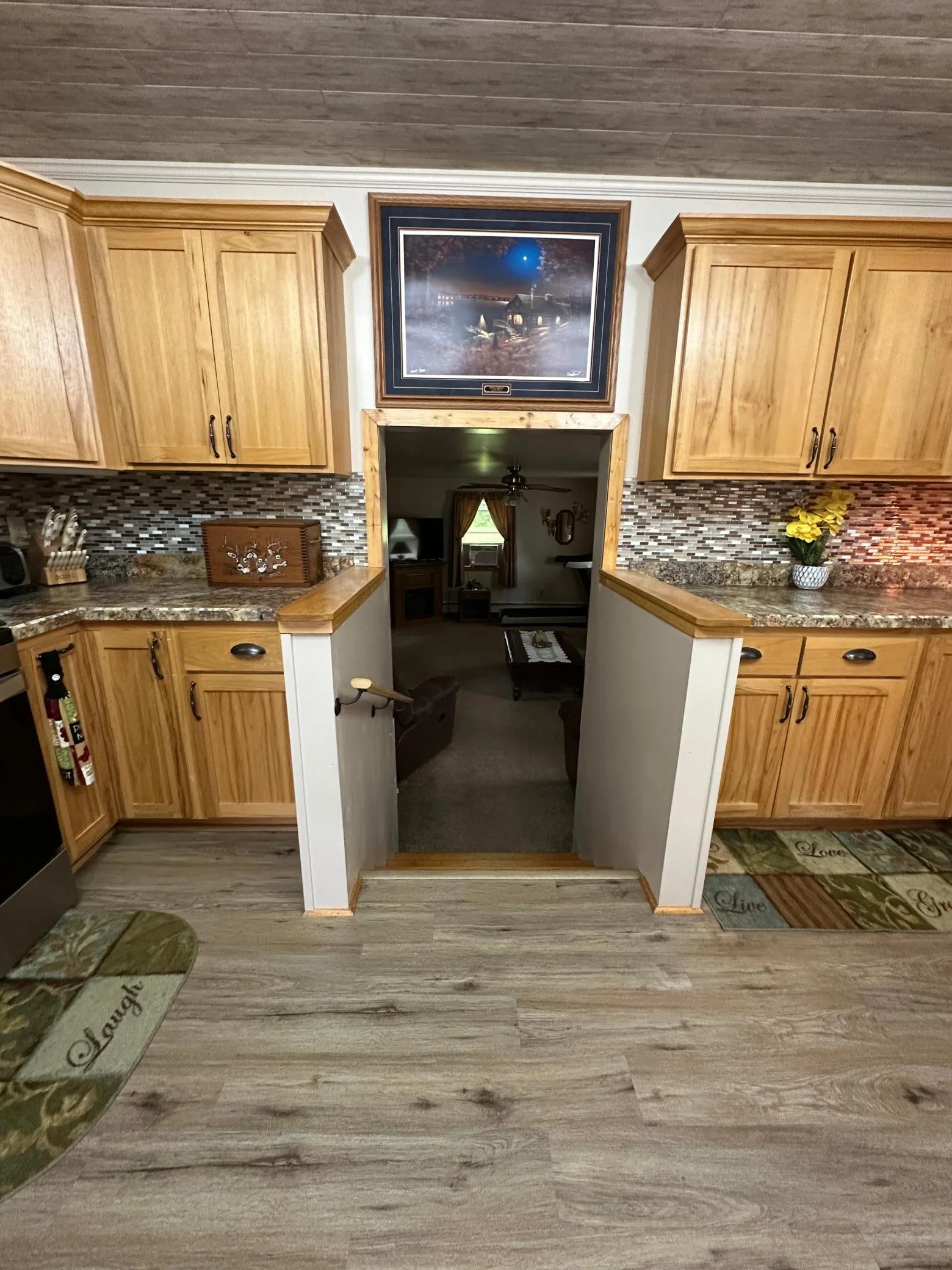 just a few steps down to the living room