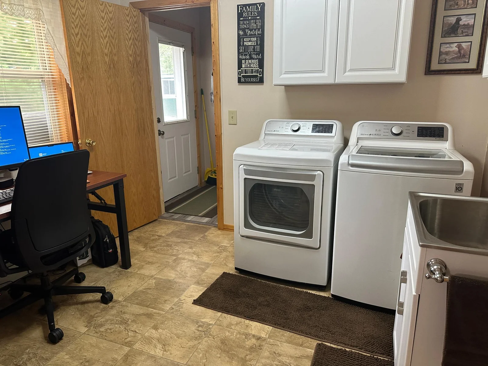 laundry & office area to the left of the entry