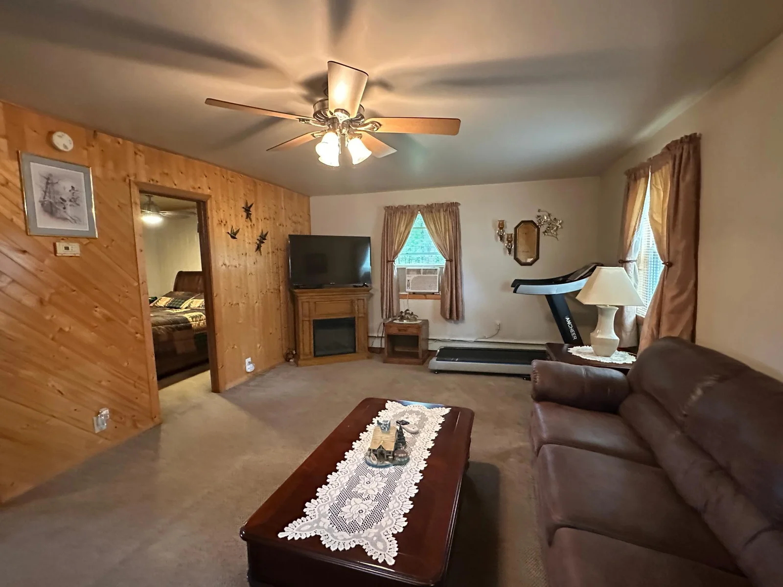 bedroom off of the living room