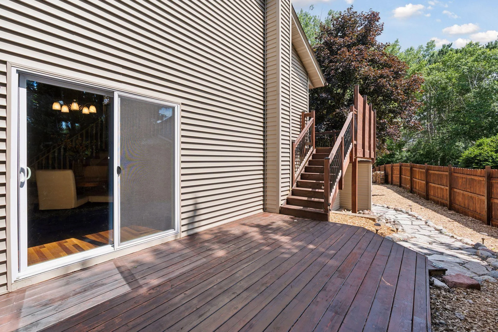 One of two amazing decks connected by stairs.