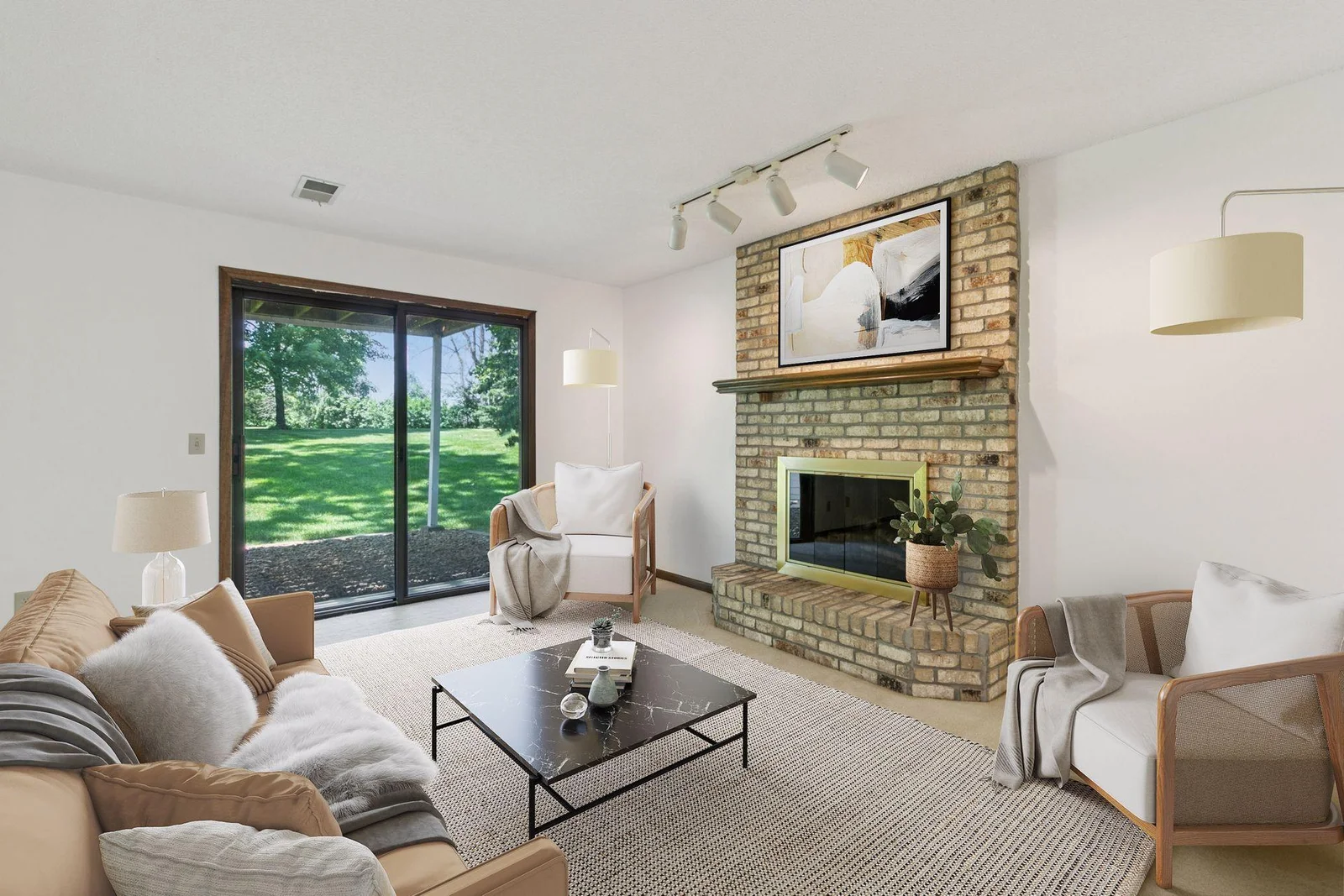 Cozy up to the fireplace in the lower level