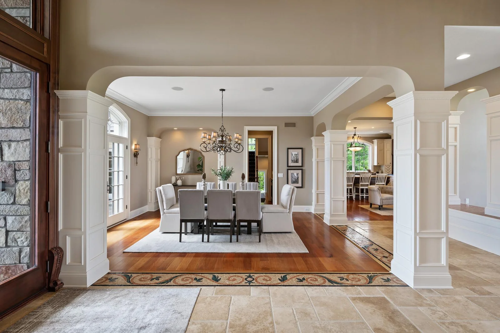 The dining room offers a seamless transition from other living spaces in this well-designed home.