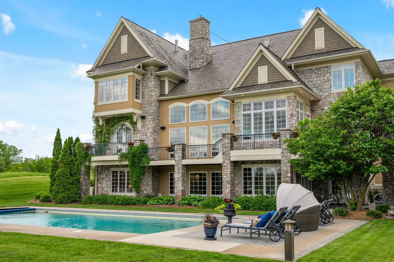 Backyard paradise with a sparkling pool and breathtaking architecture.