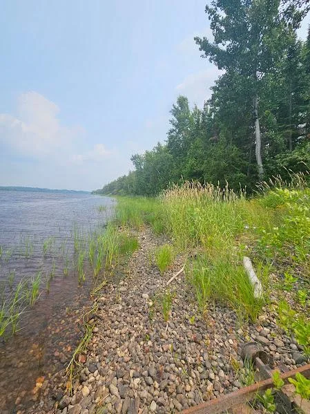 Property shoreline with canada to the left.