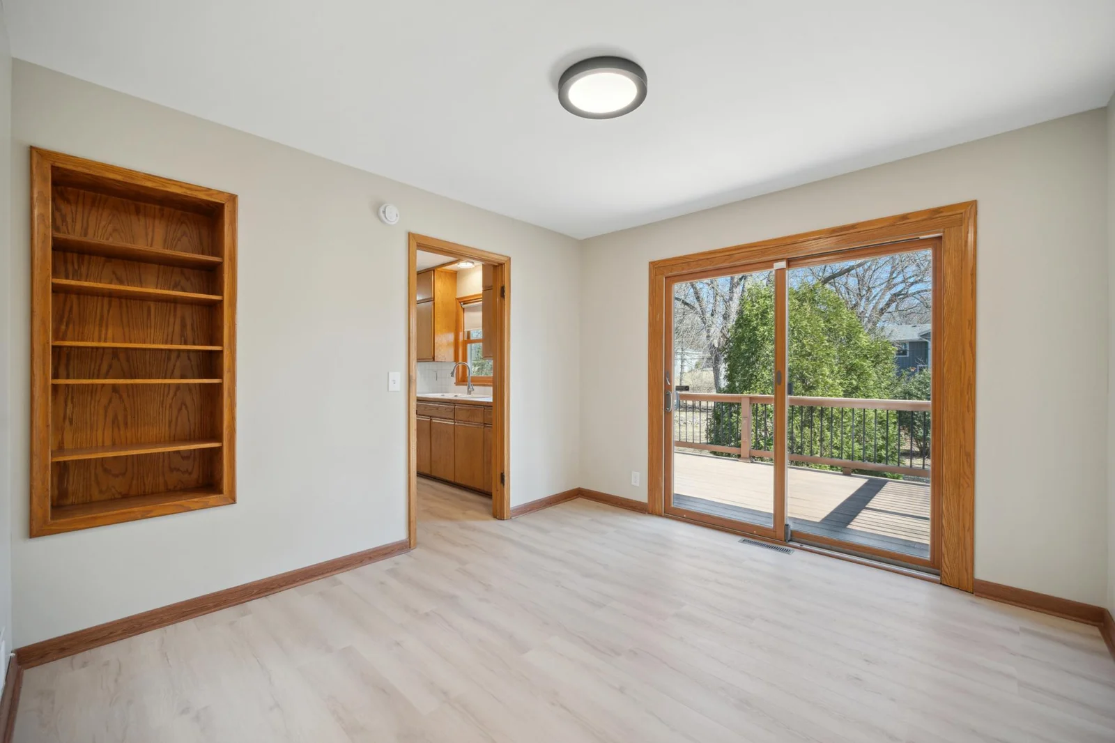 Spacious dining room showing the second walk out and the deck