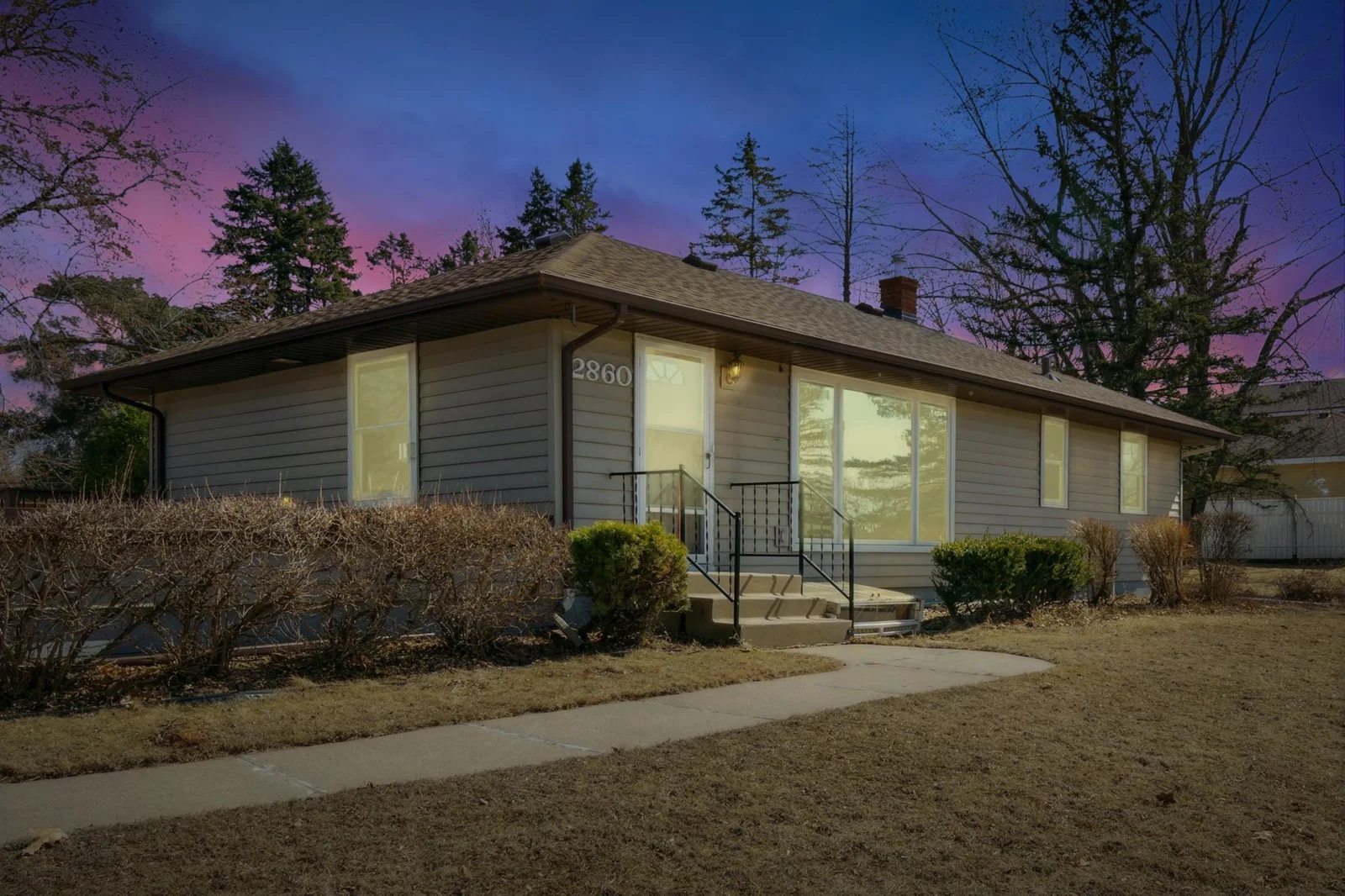 22. Nigh view of the front of the home