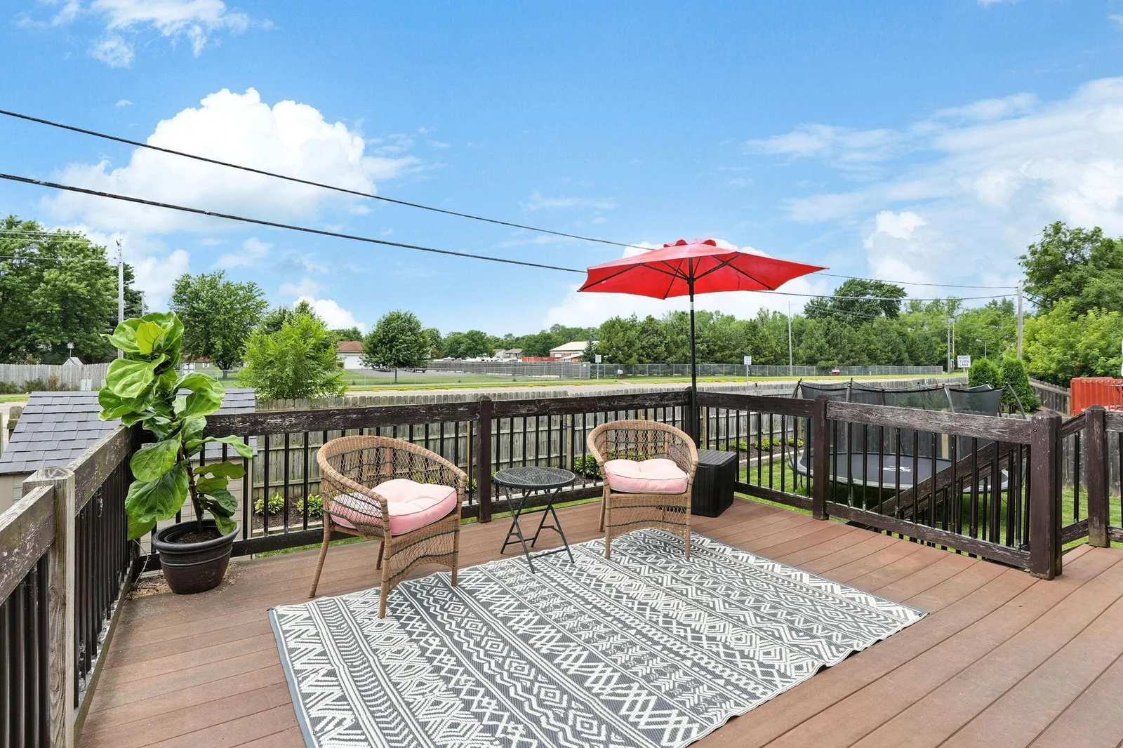 Deck flooring is maintenance free, railings just need a little TLC