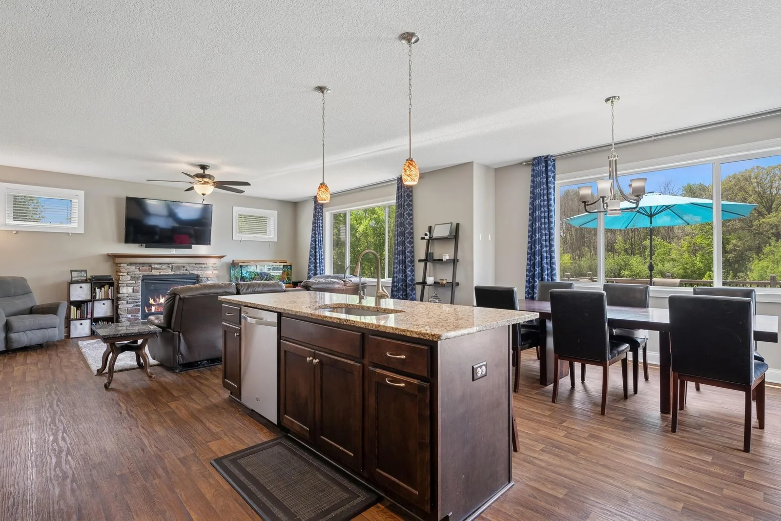 Seamless flow with kitchen, dining, and living