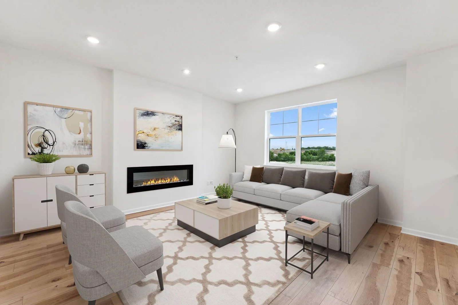 Beautiful family room with fireplace