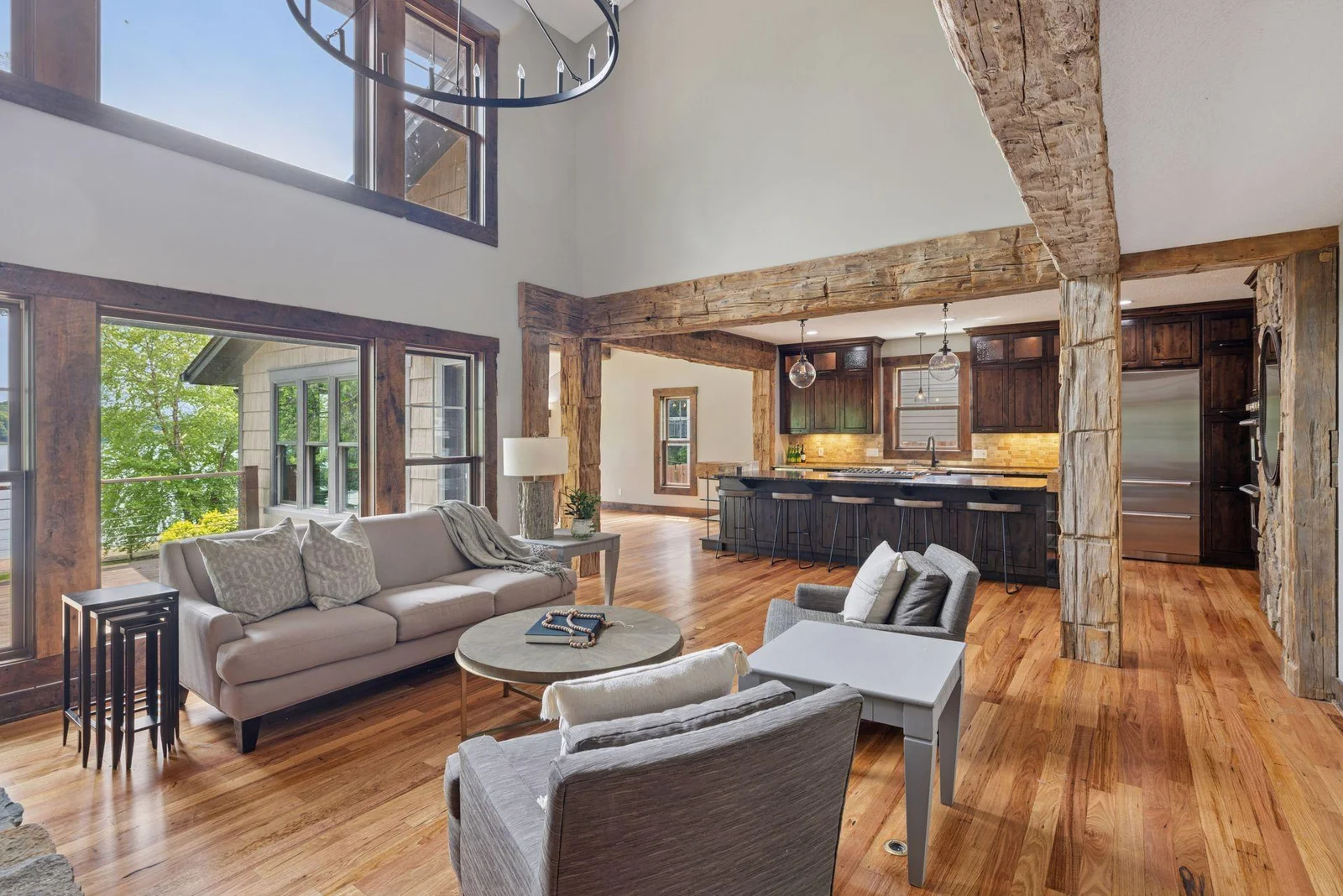 So much craftsmanship went into this home, including the custom hand-hewn timber beams.