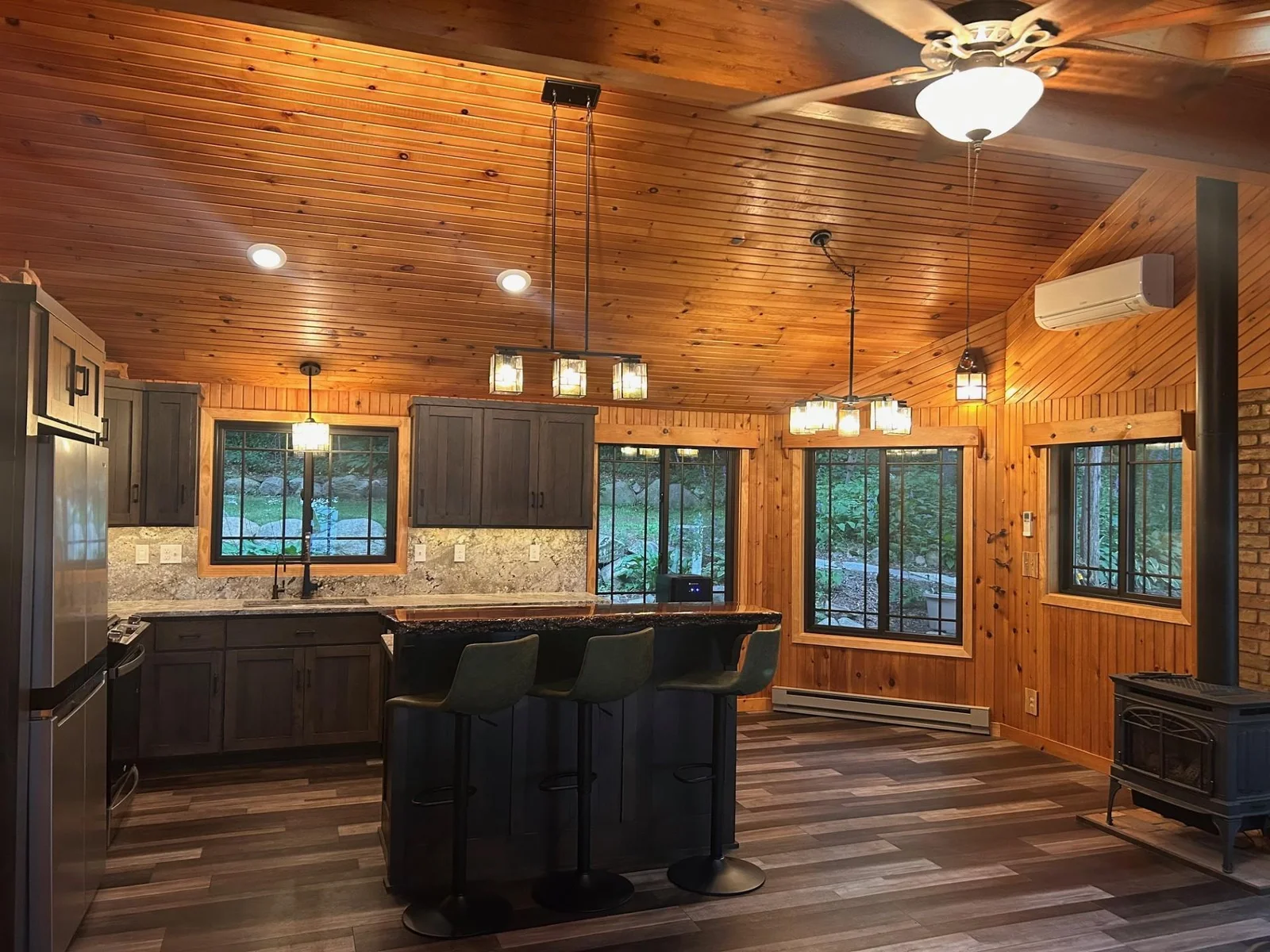 Kitchen  and Dining with Island and gas fireplace!