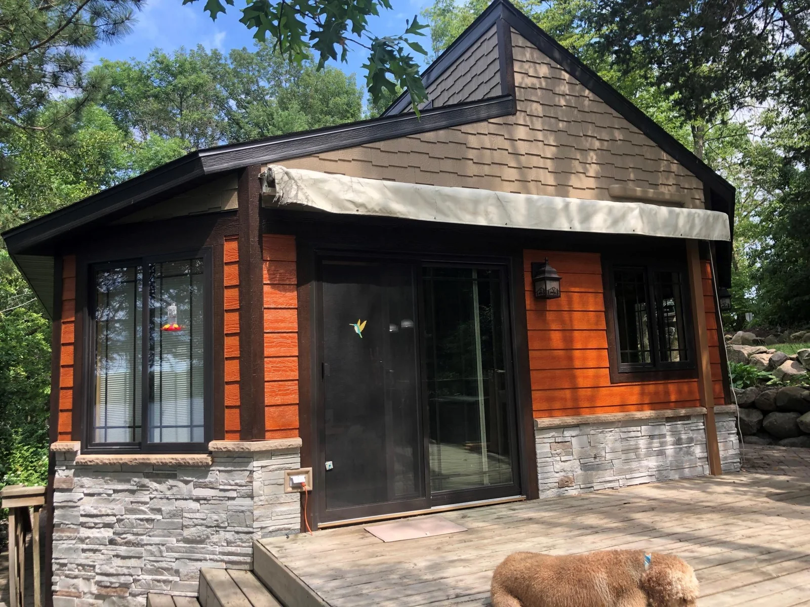 Deck Entry...Stone and Engineered Wood Exterior!