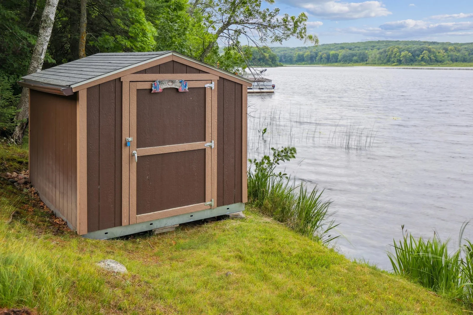 This lake front shed is included - store your toys!