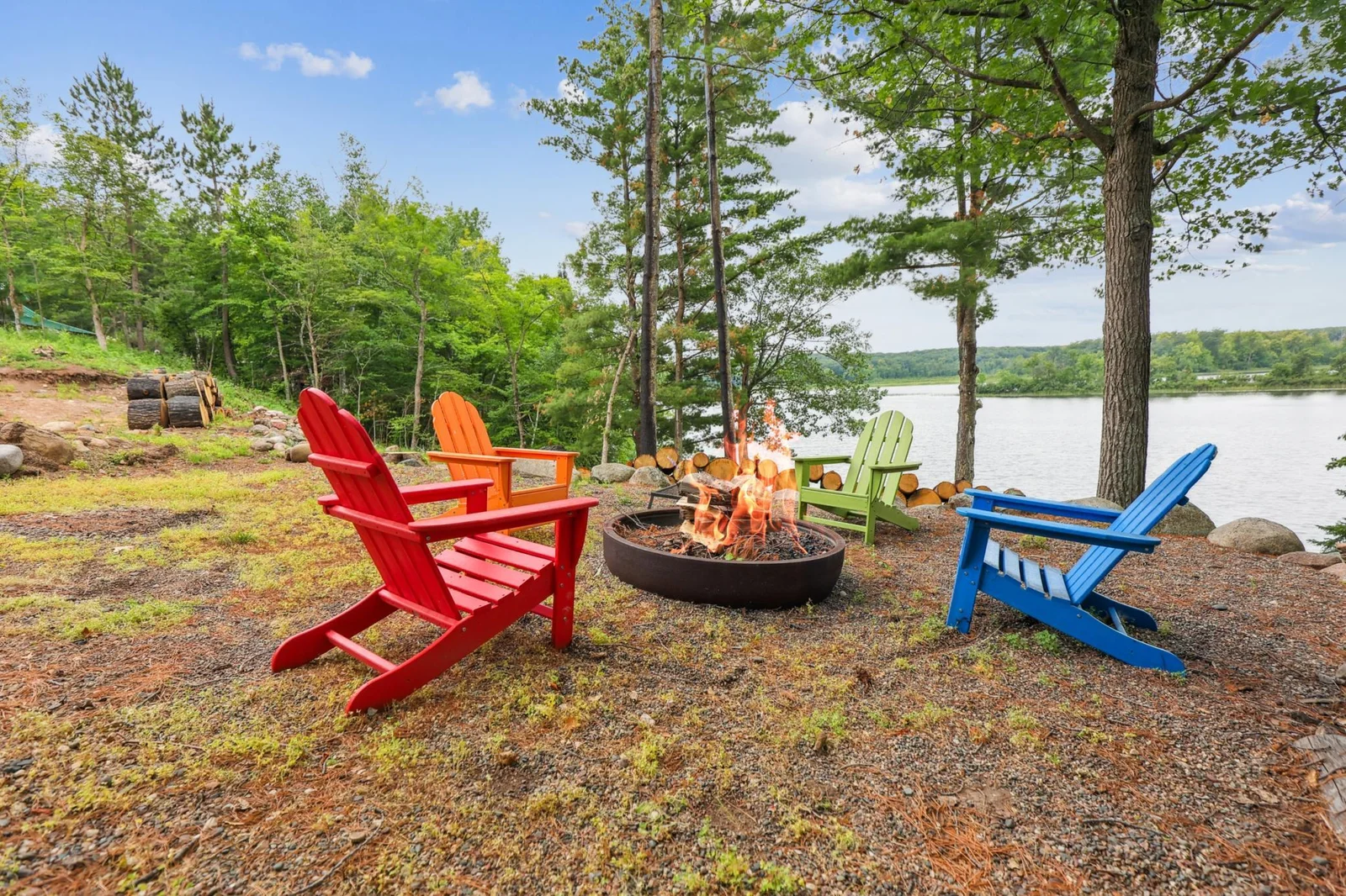 Beautiful firepit view overlooking the lake