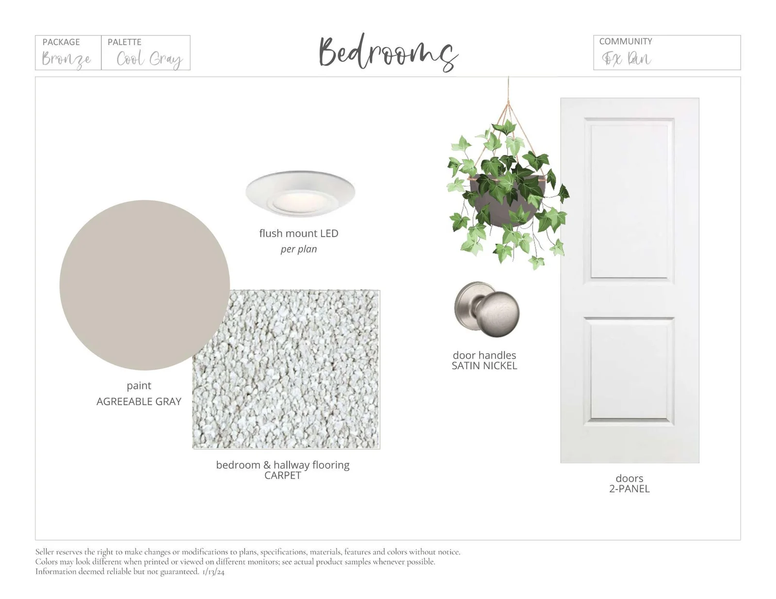 Interior Color Package. Photos and renderings may not depict actual plan, materials, & finishes may vary. All measurements are approximate.