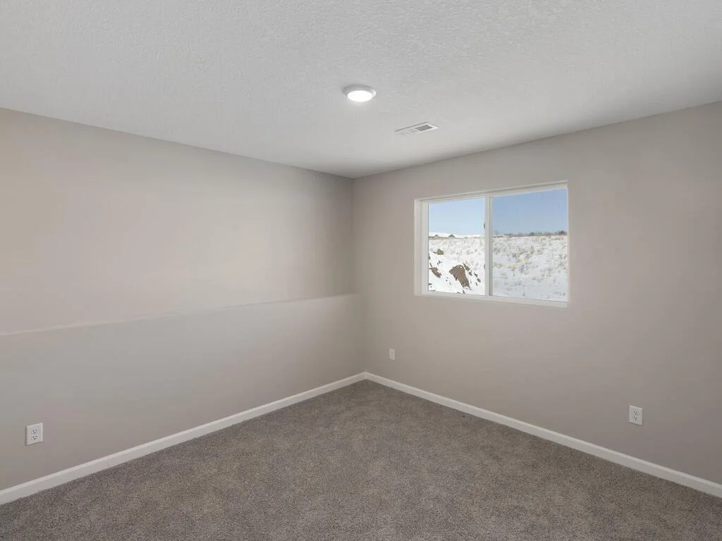 Lower Level Finished Bedroom 3. Photo is taken of another home with similar plan and finishes.
