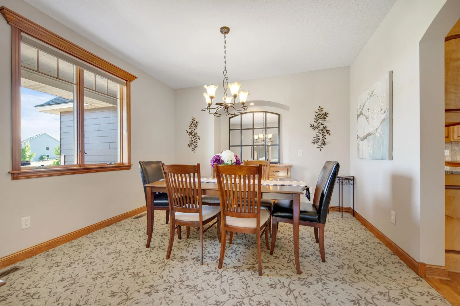 Formal dining room with built-in hutch.