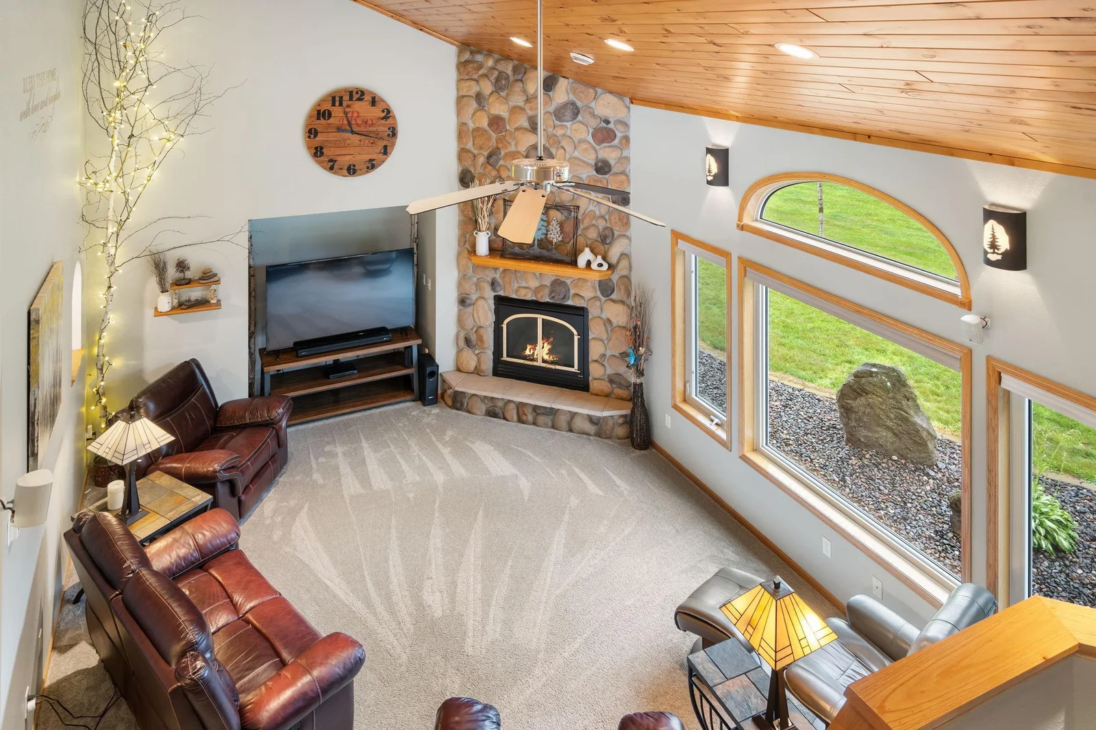 Two story living room