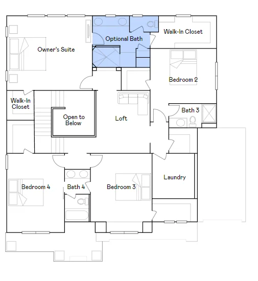 Washburn upper level floorplan with serenity bath.