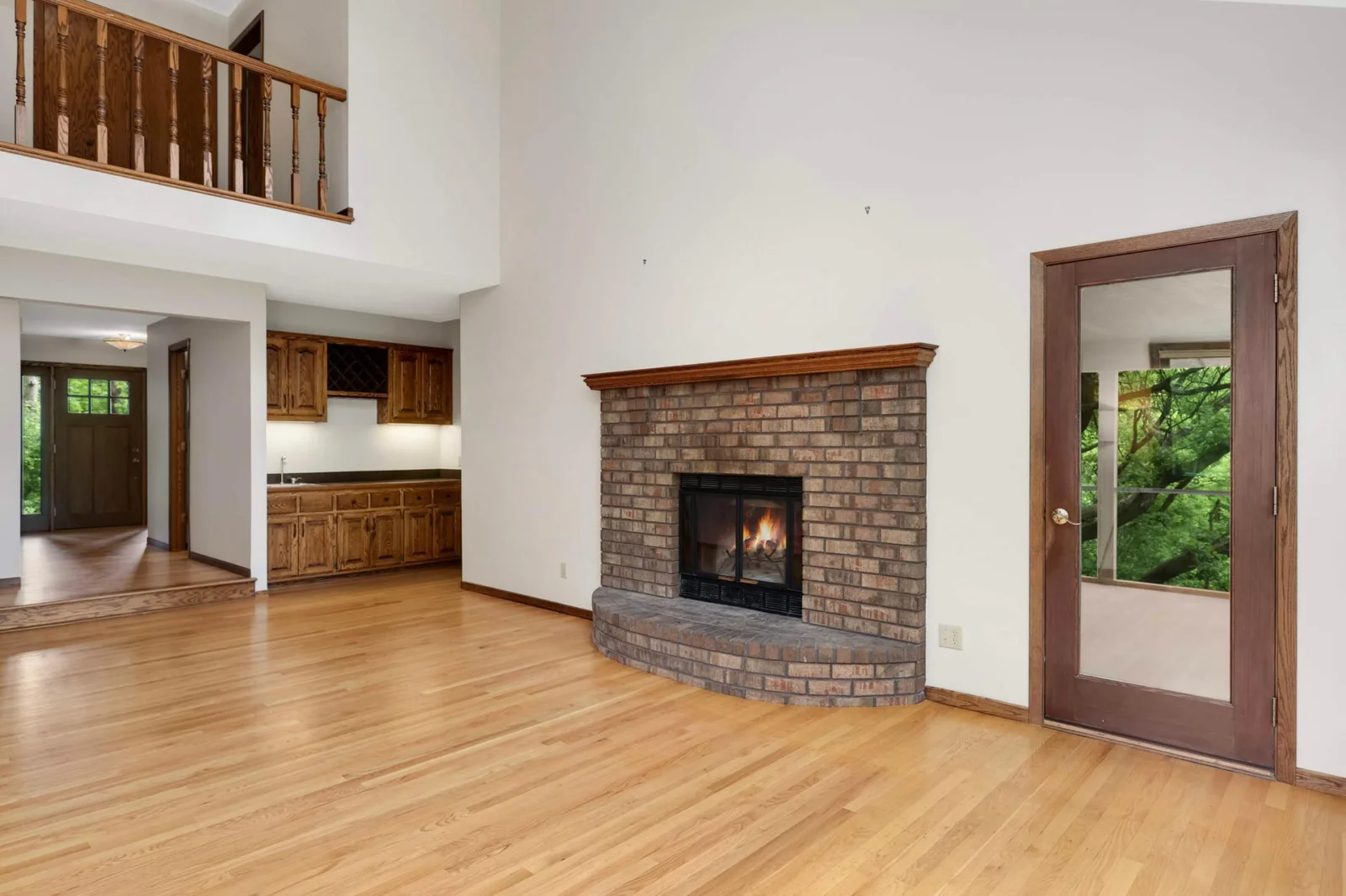 View from living room to upper level hallway