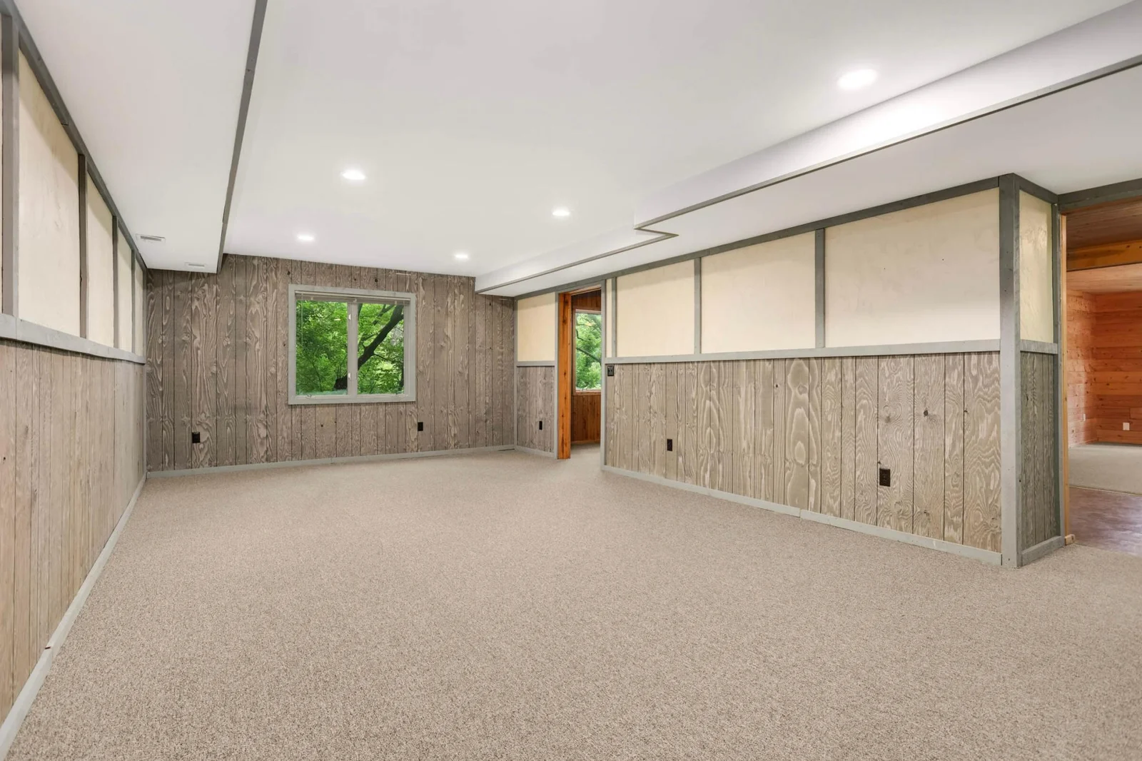 Lower level amusement room with daylight windows