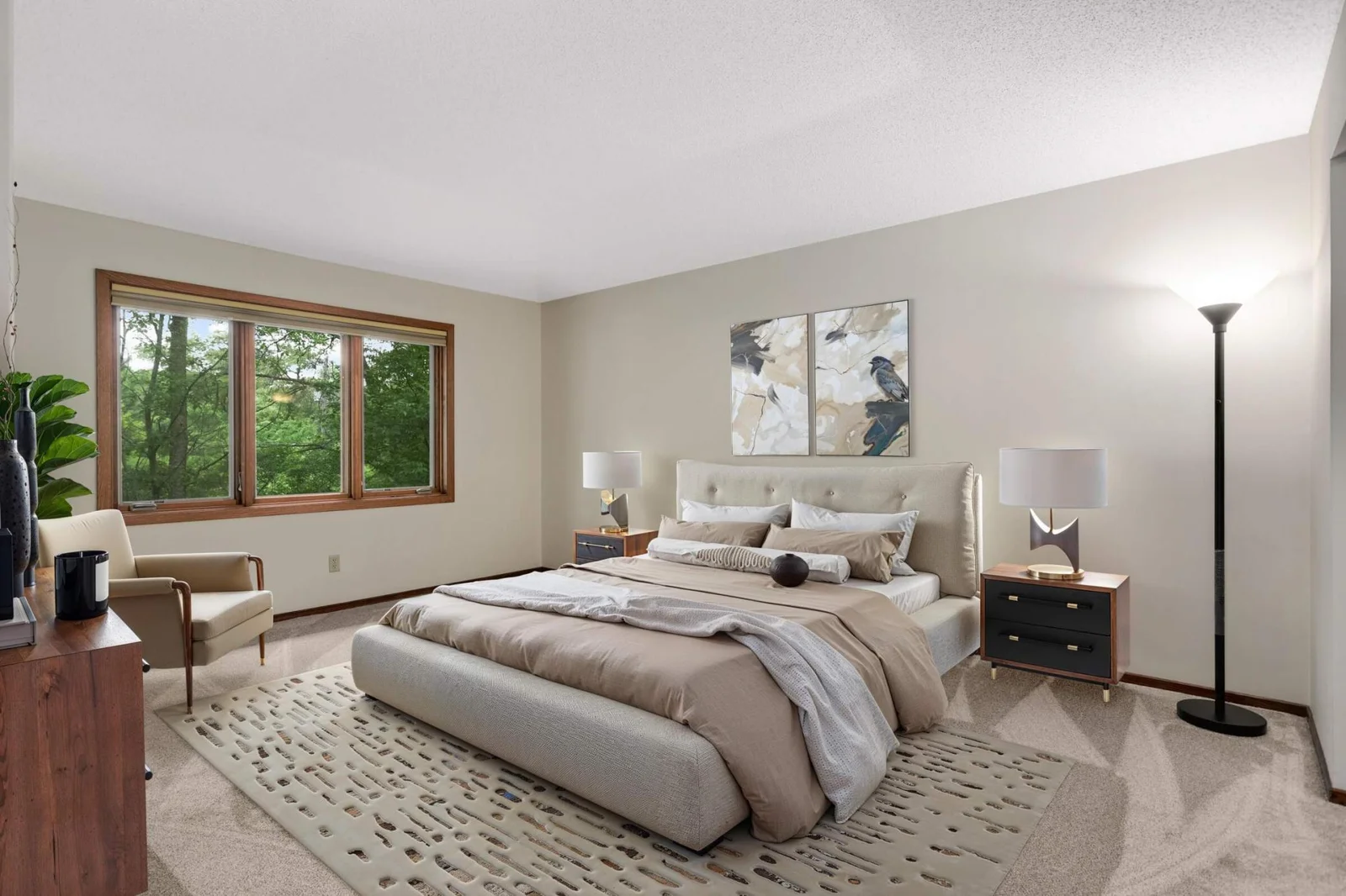 Virtually staged primary bedroom
