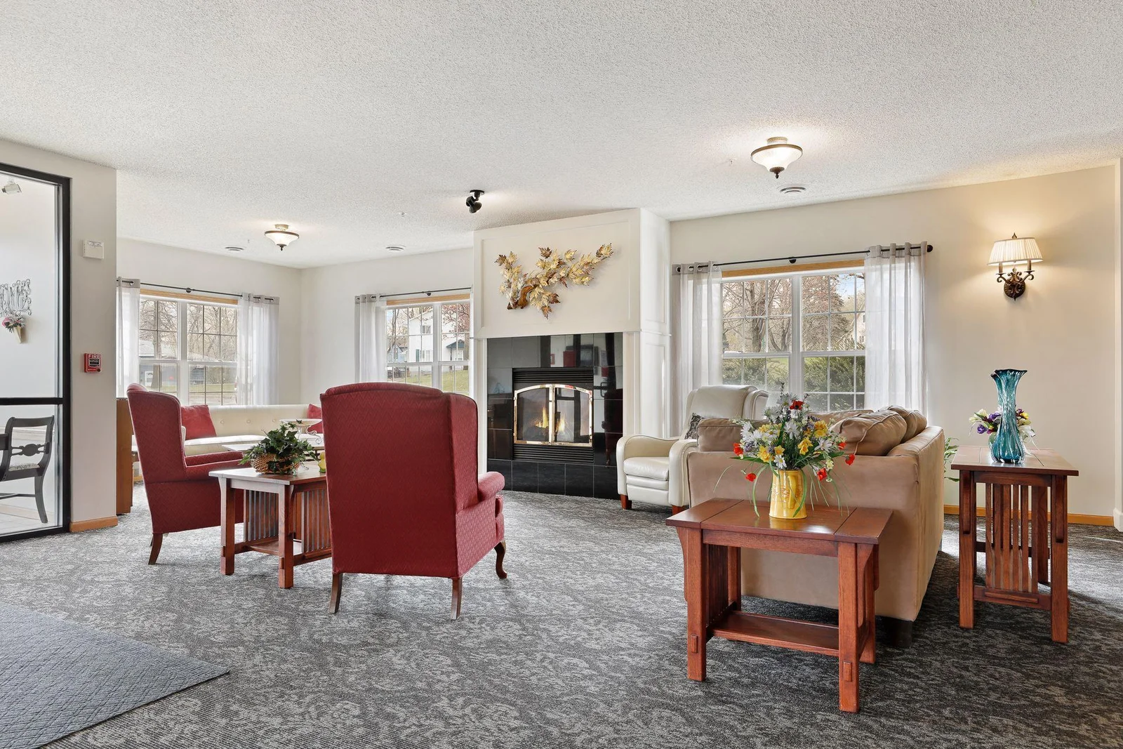 Ground floor lobby with gas fireplace