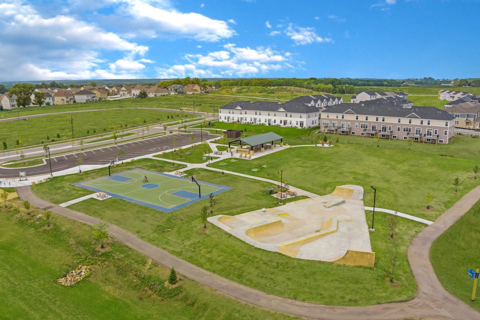 Enjoy the pavilion, basketball court & skate park just outside of Timber Creek.