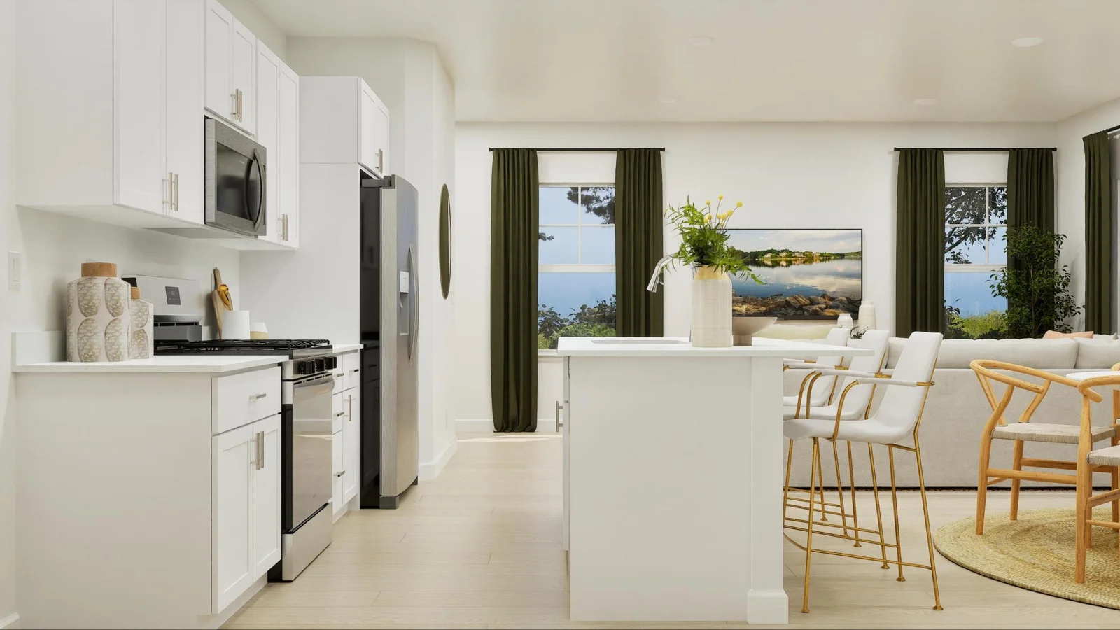 (Photo is of a virtual rendering, actual finishes will vary)The kitchen features a charming breakfast bar at the island for easy entertaining and homework help