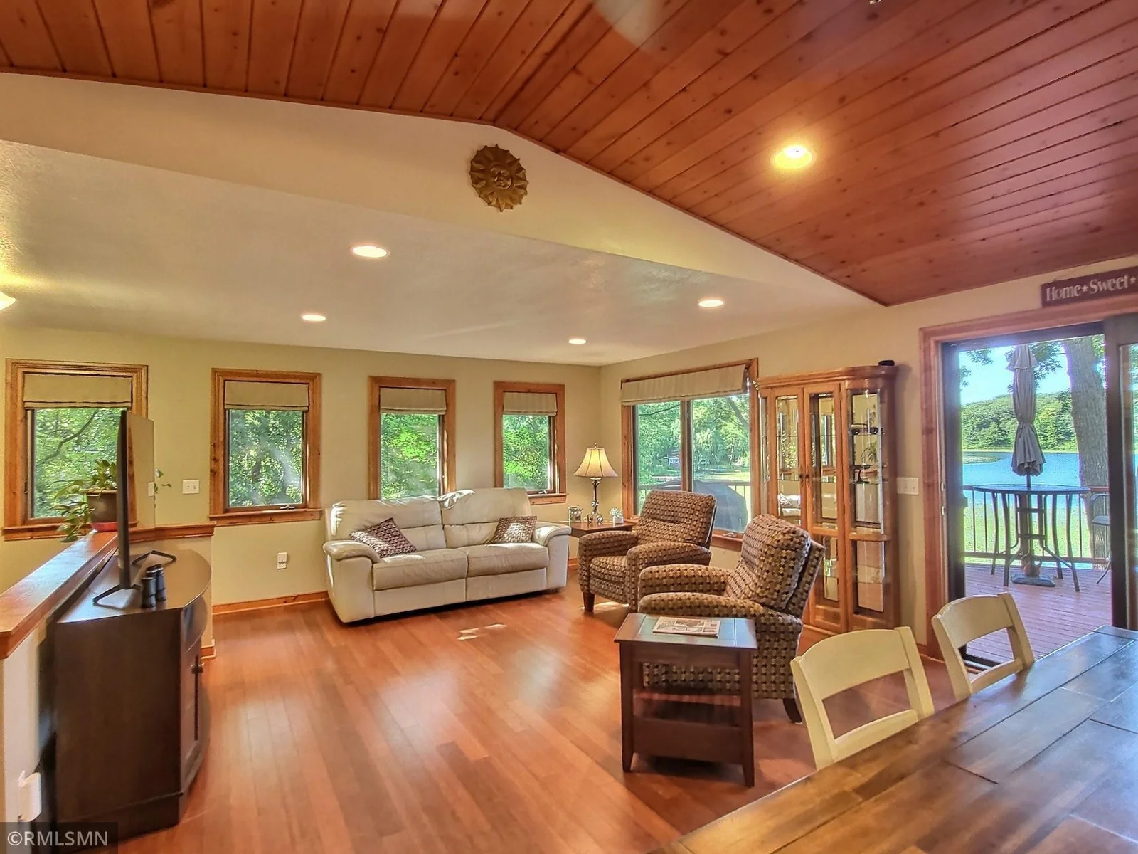 The bamboo flooring runs throughout the main part of this level. The vaulted wood ceiling just opens up this area even more and brings the beauty of the outdoors.